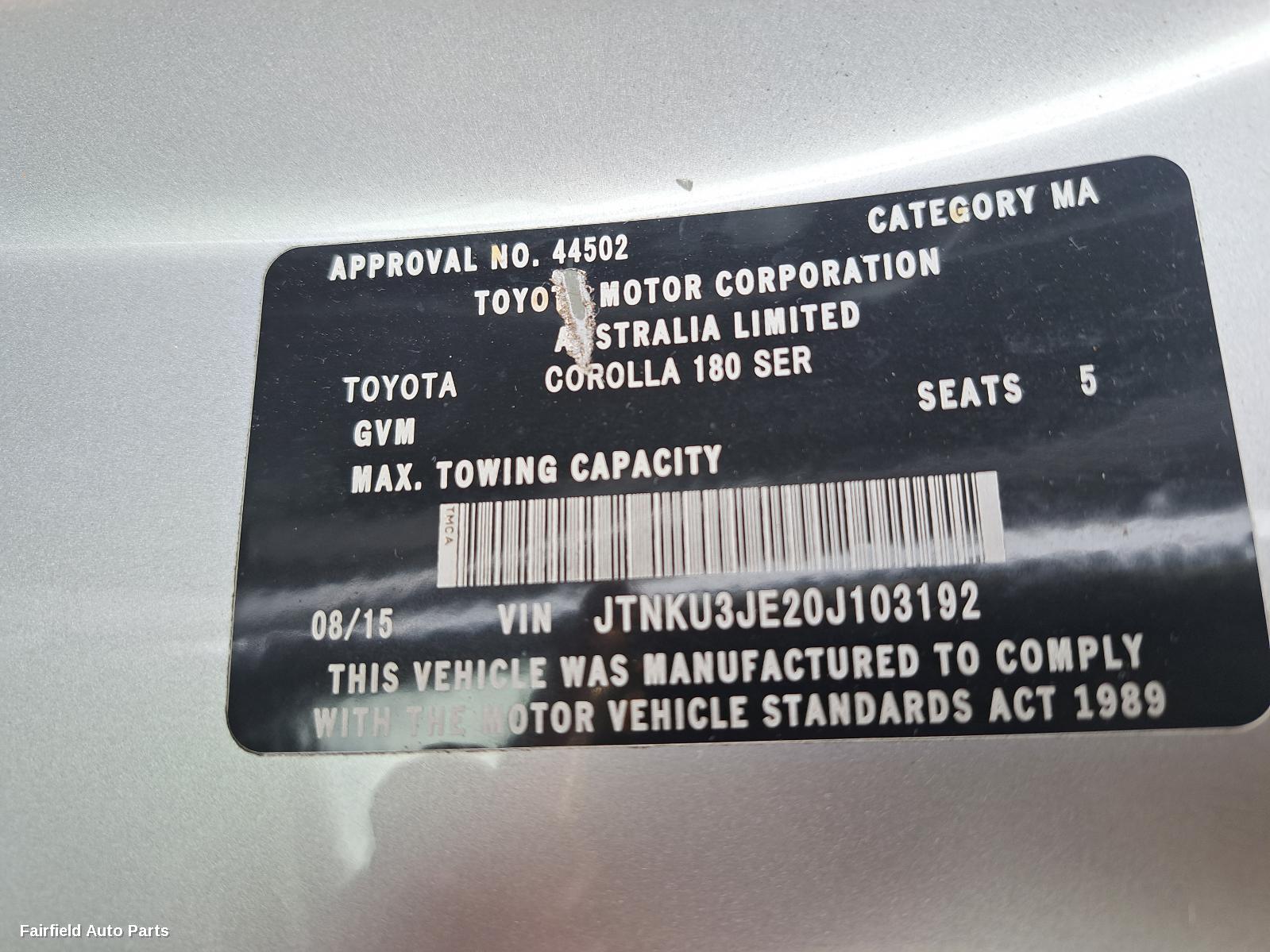 2015 Toyota Corolla Right Taillight