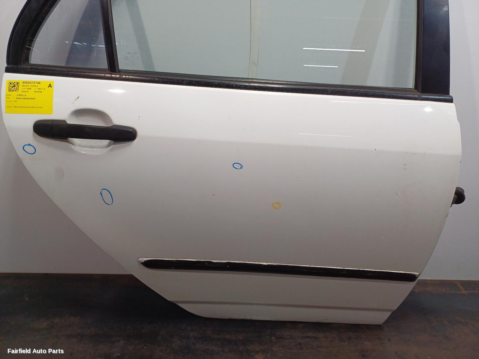 2001-2007 Toyota Corolla Right Rear Door Sliding