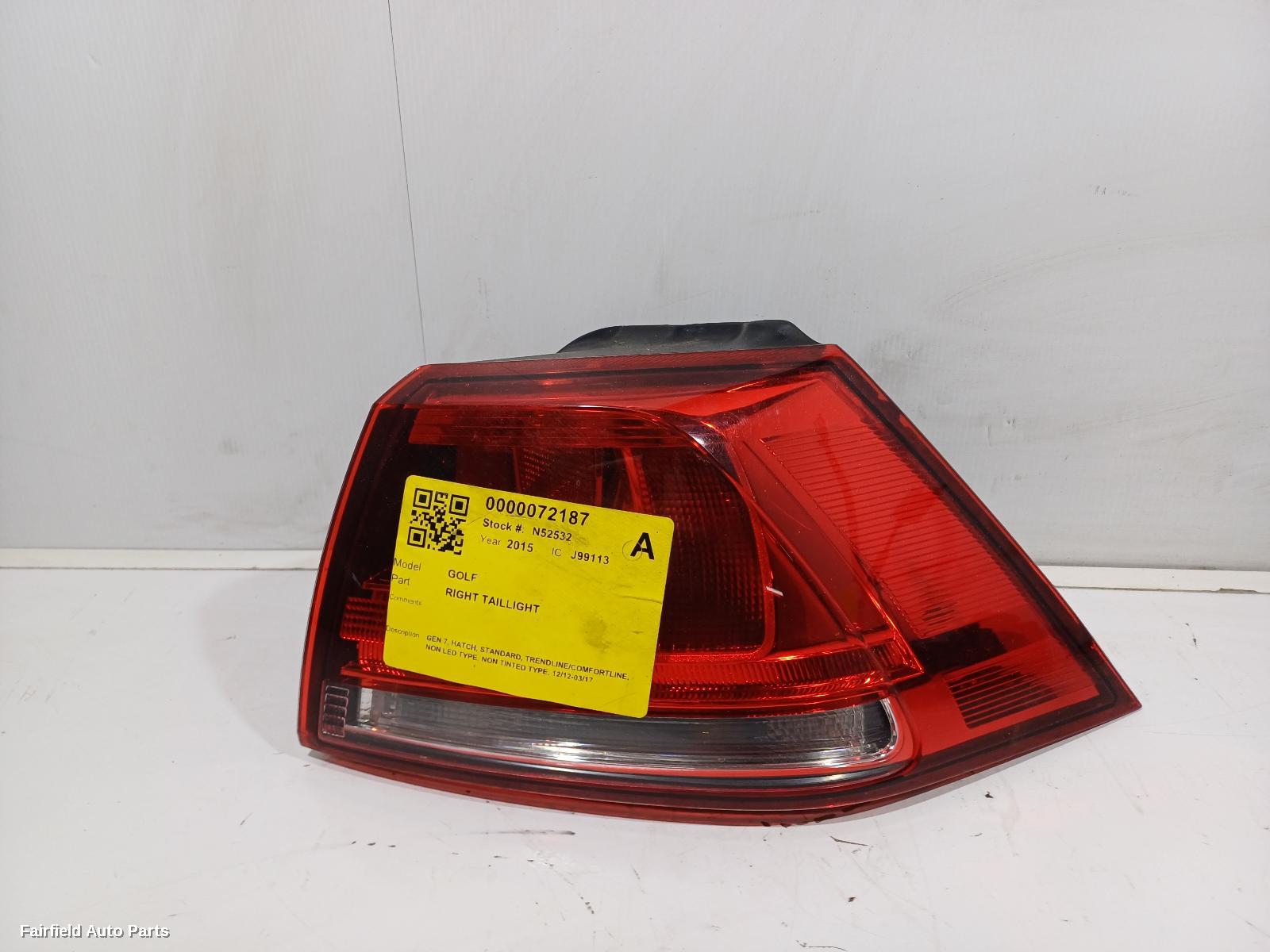 2012-2017 Volkswagen Golf Right Taillight