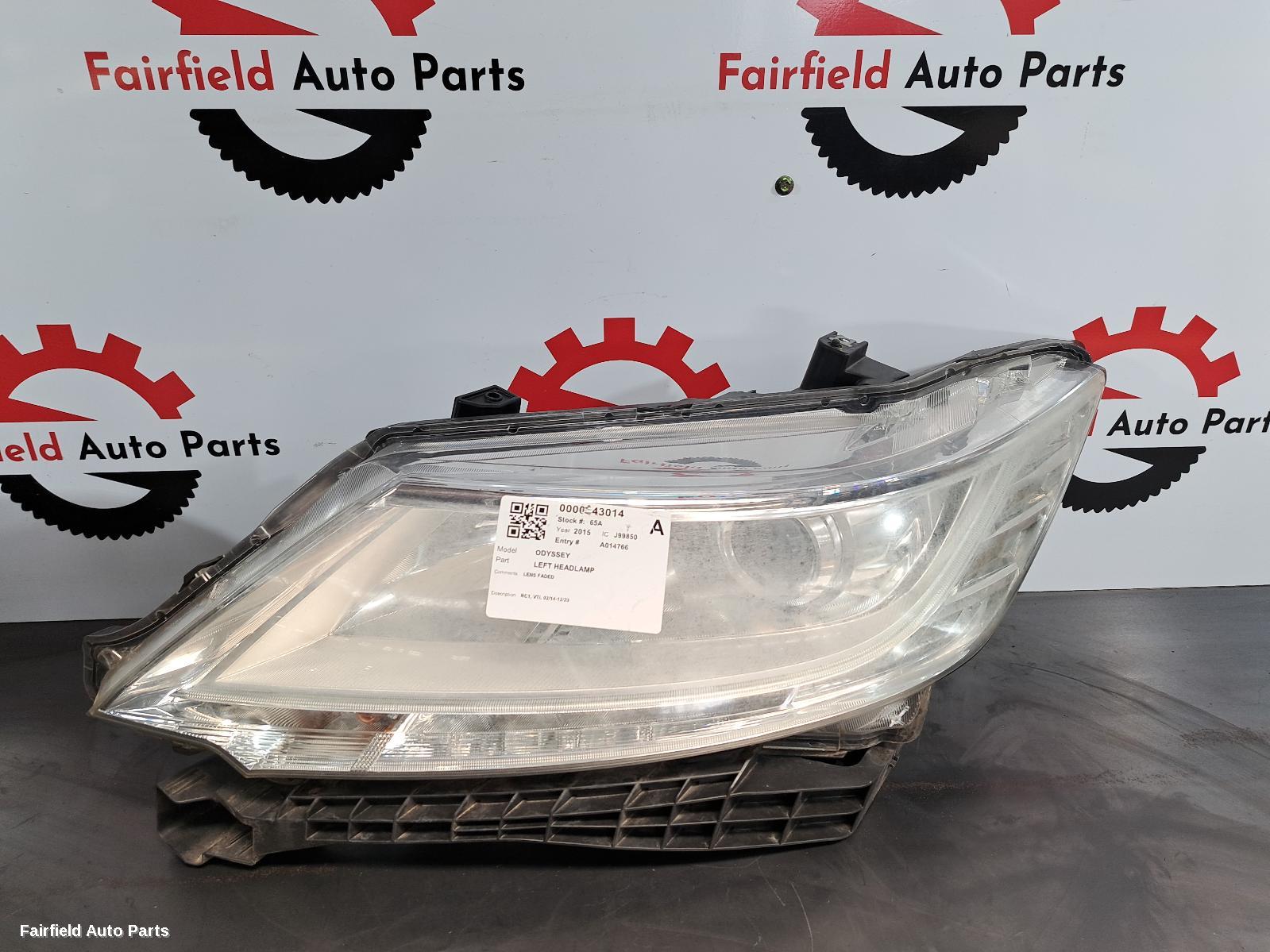 2015 Honda Odyssey Left Headlamp