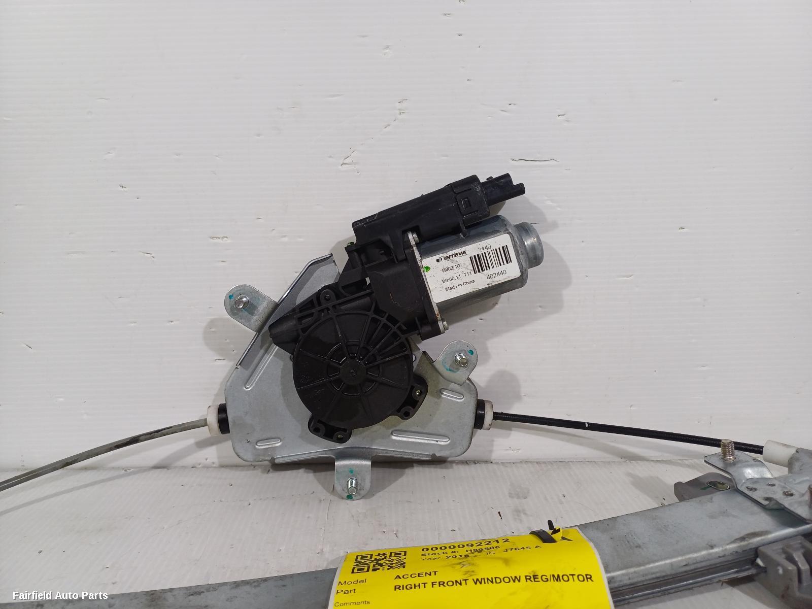 2011-2019 Hyundai Accent Right Front Window Reg Motor