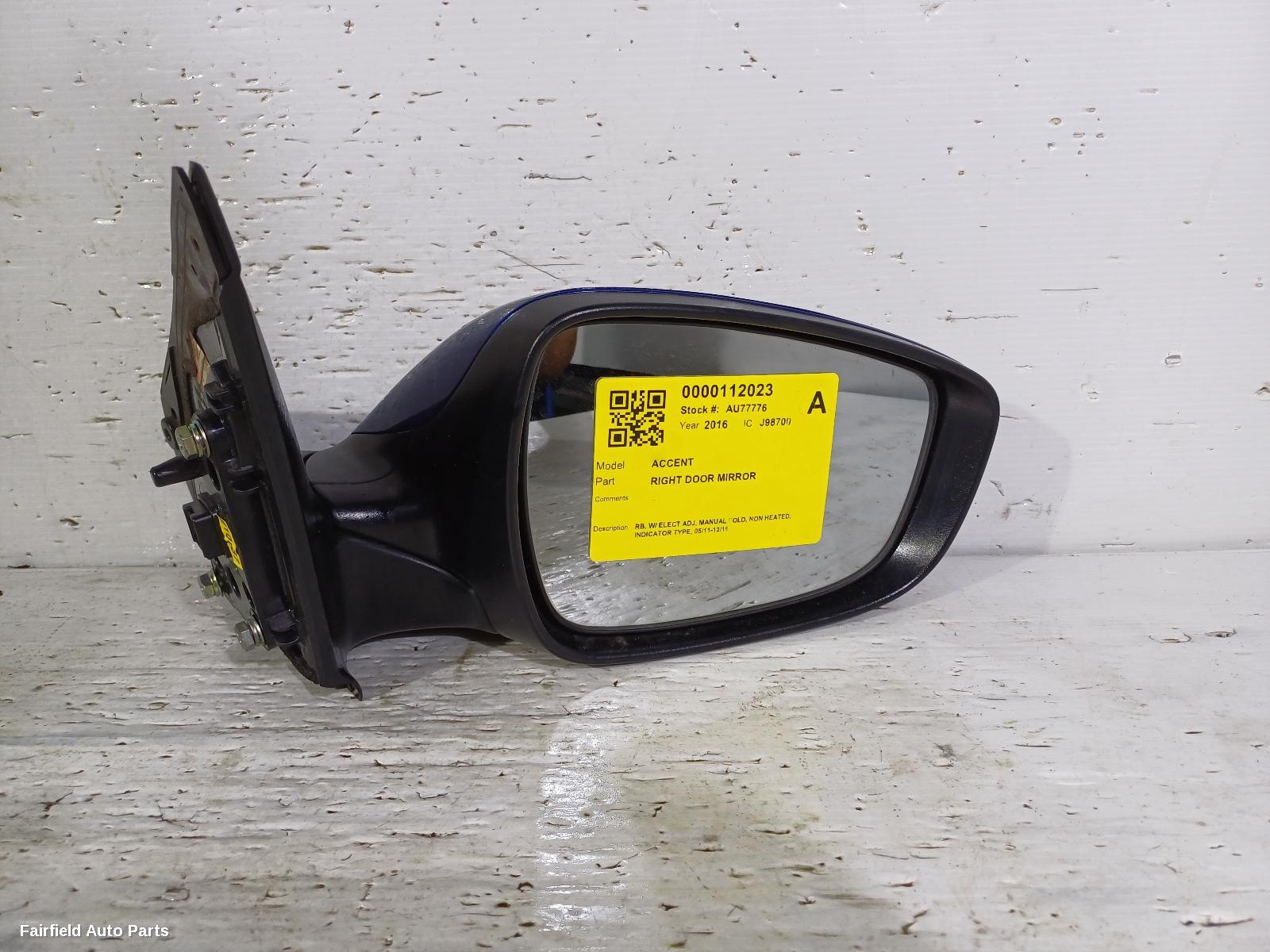 2011-2019 Hyundai Accent Right Door Mirror