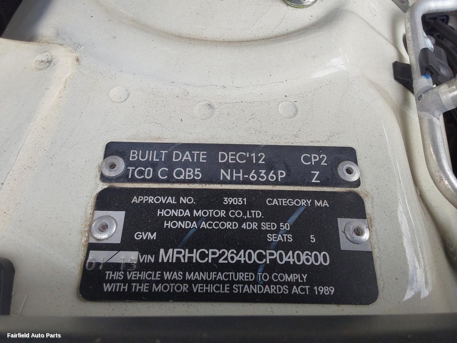 2013 Honda Accord Left Headlamp