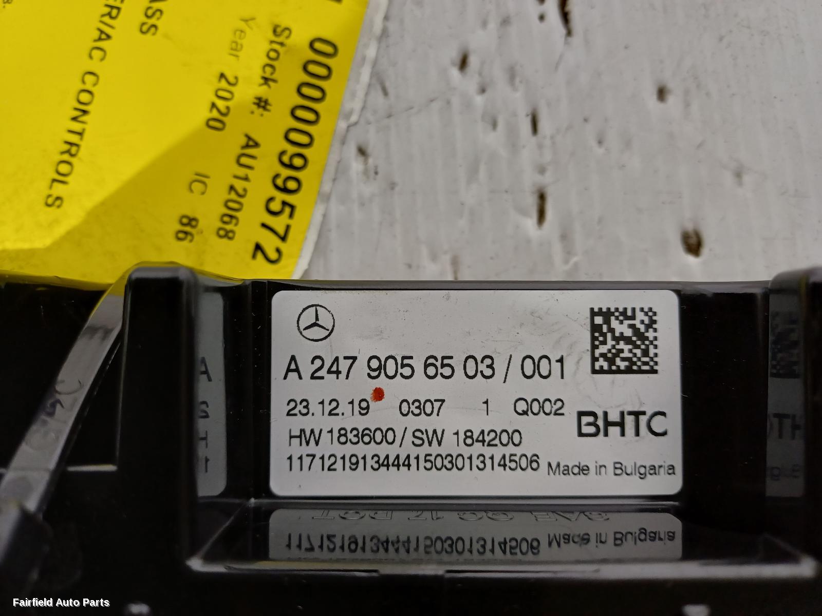 2018-2025 Mercedes A Class Heater Ac Controls