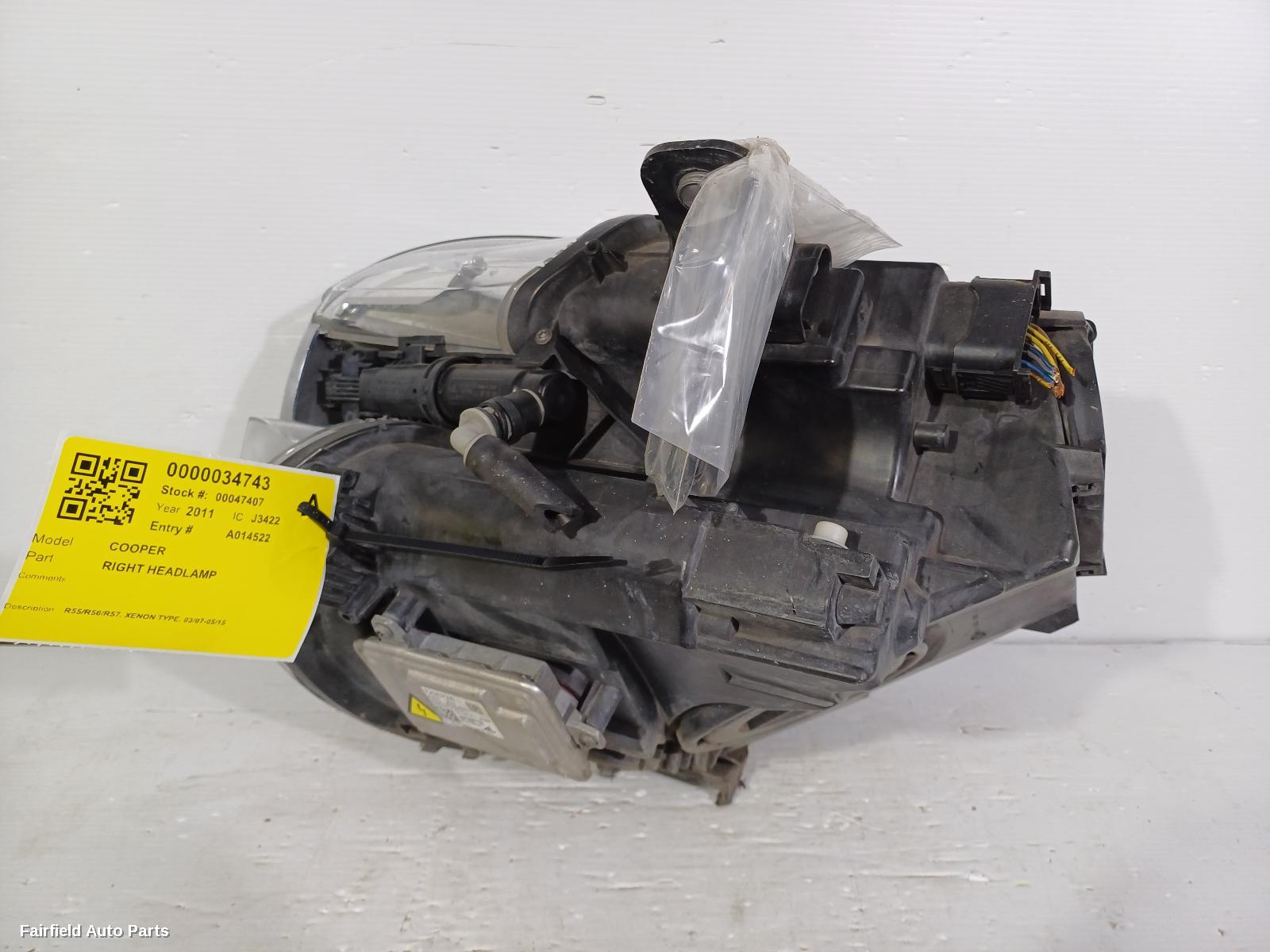 2007-2015 Mini Cooper Right Headlamp