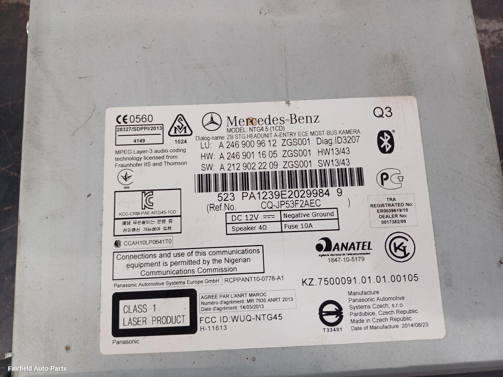 2012-2018 Mercedes A Class Radio Cd Dvd Sat Tv