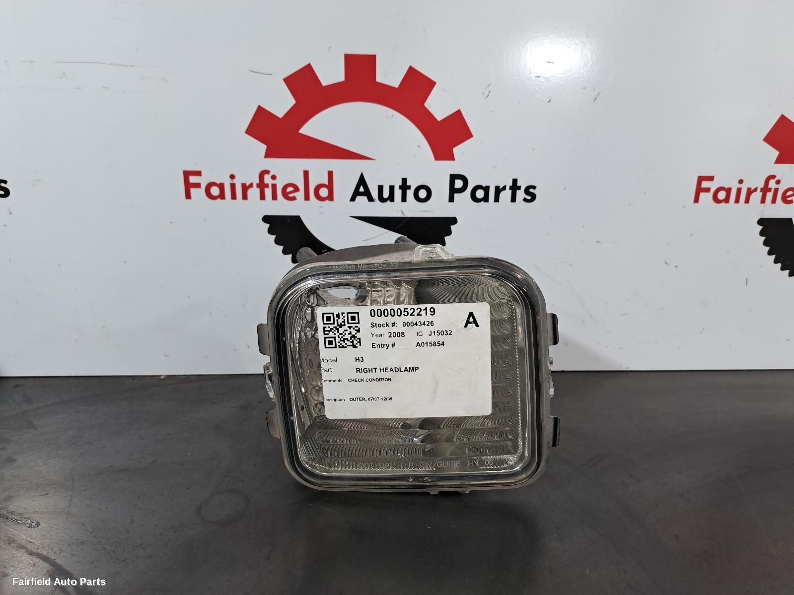 2007-2009 Hummer H3 Right Headlamp