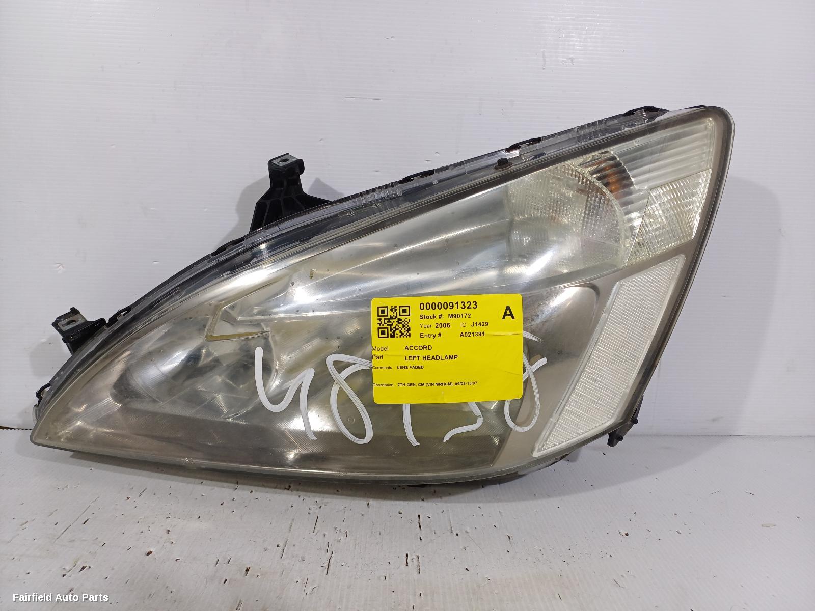 2006 Honda Accord Left Headlamp