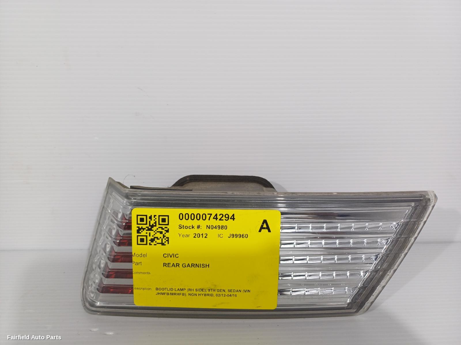 2012-2016 Honda Civic Rear Garnish