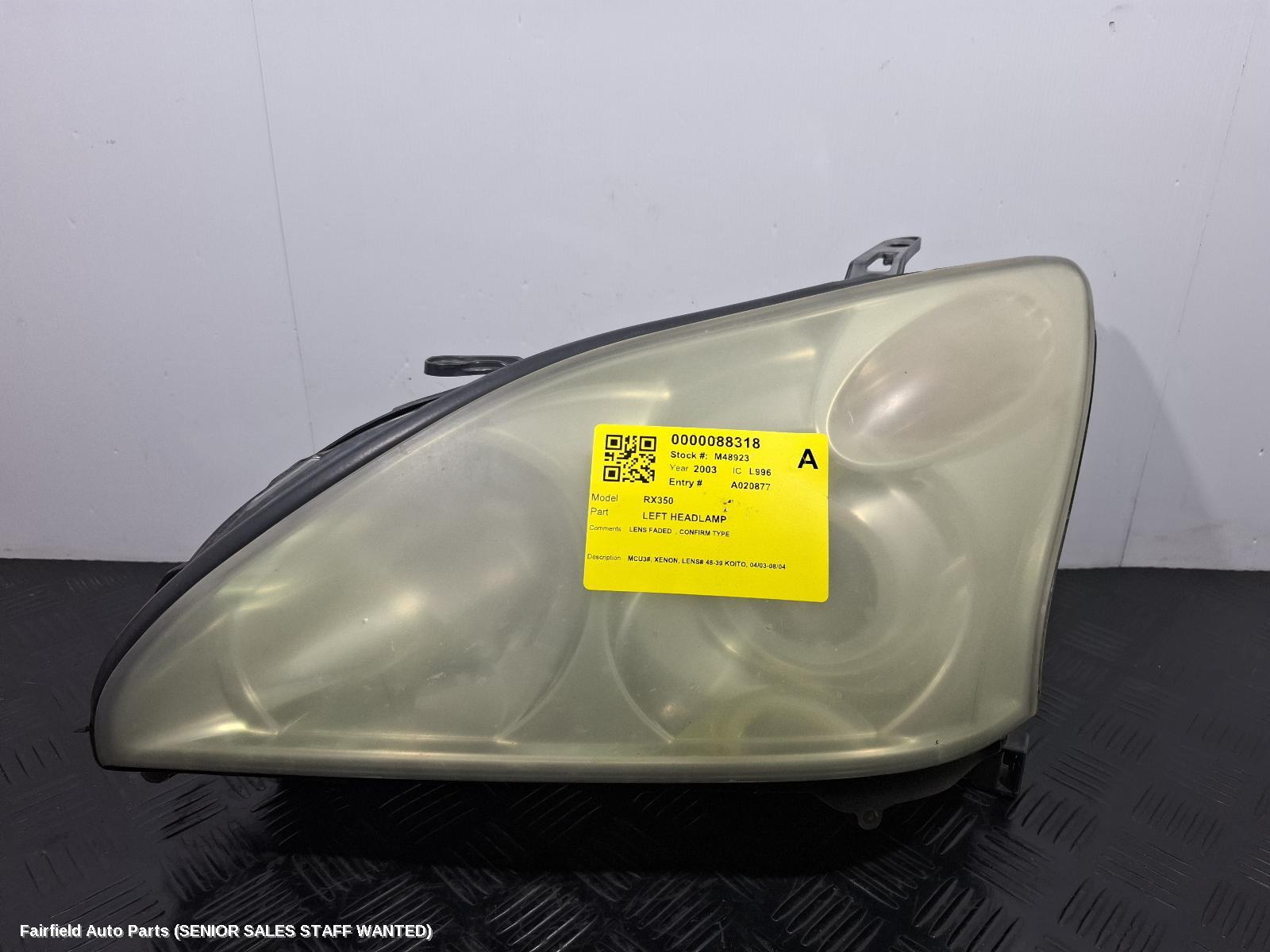 2003 Lexus Rx Series Left Headlamp