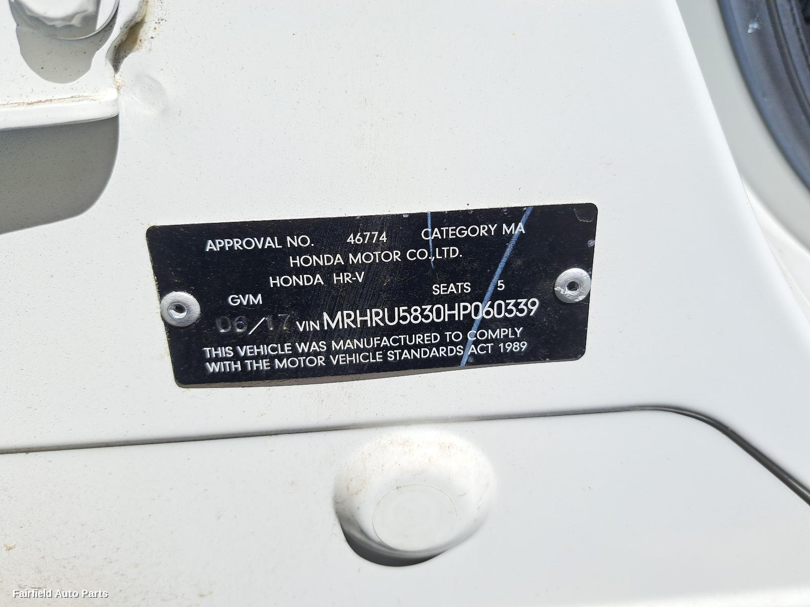 2017 Honda Hrv Sunvisor