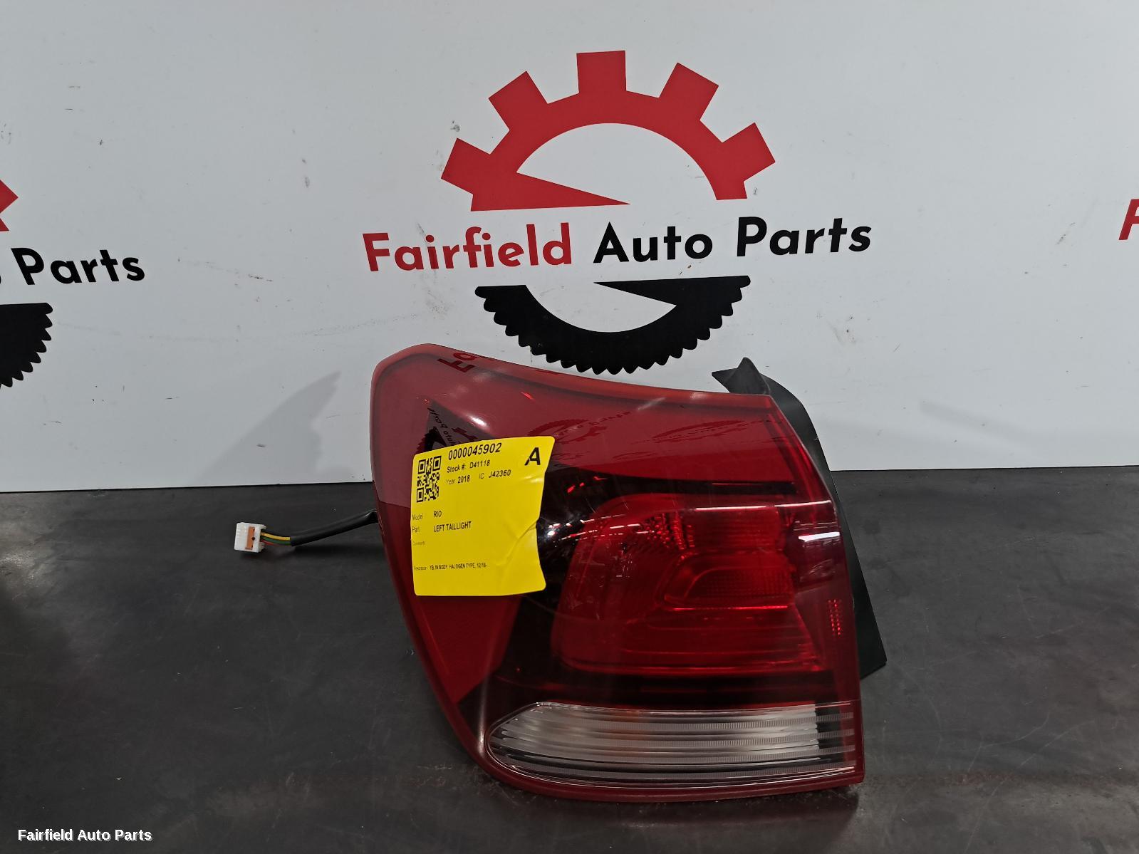 2018 Kia Rio Left Taillight