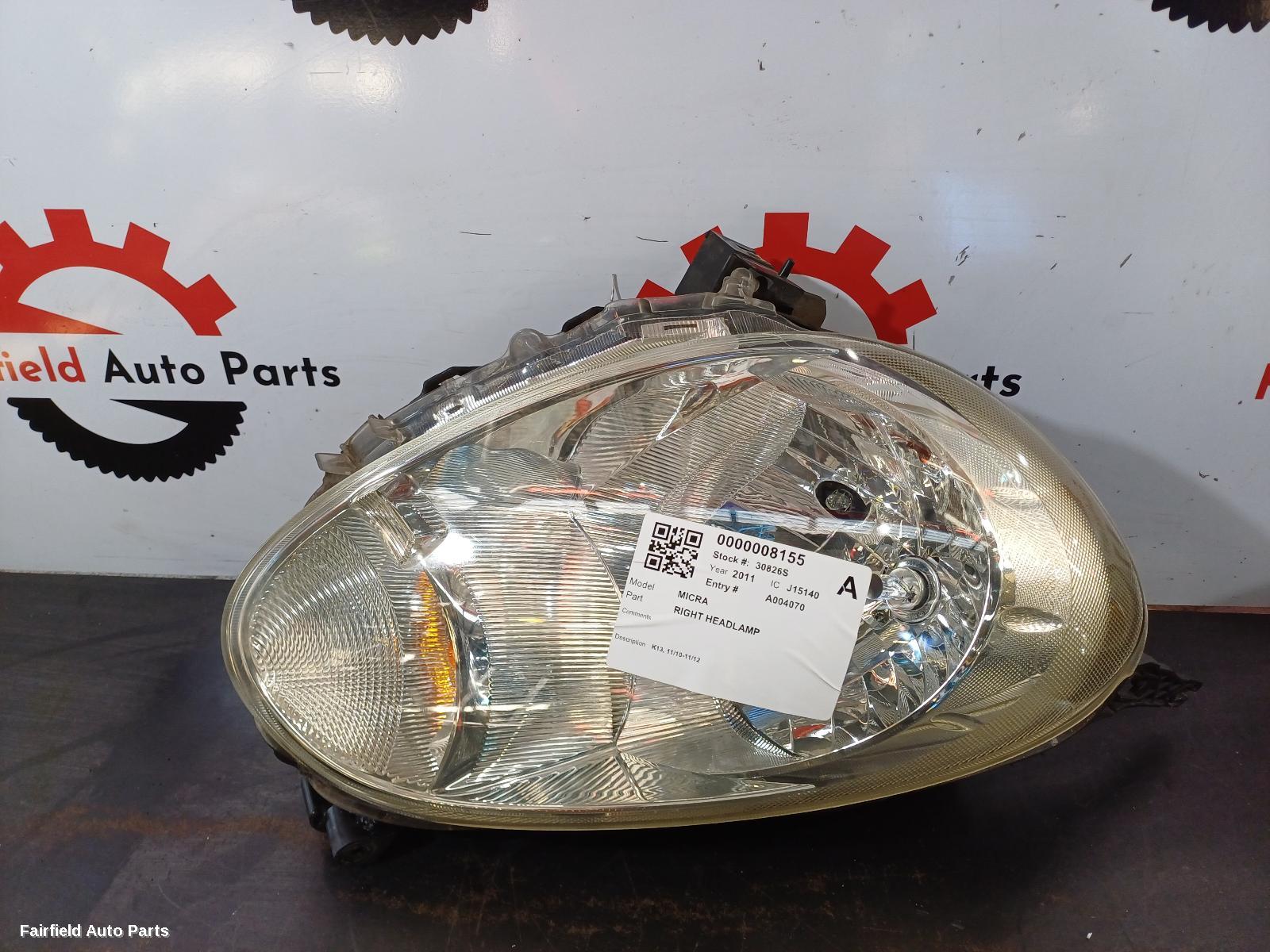 2010-2012 Nissan Micra Right Headlamp
