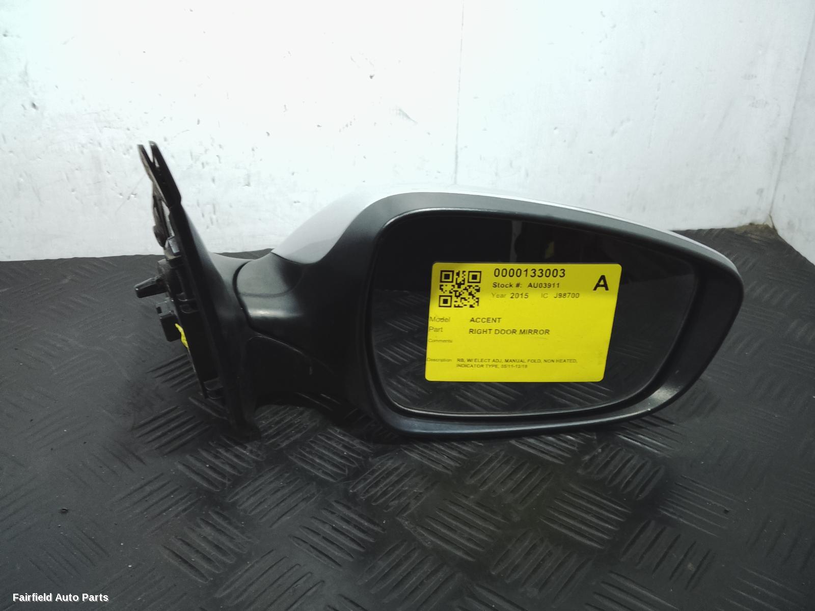 2011-2019 Hyundai Accent Right Door Mirror