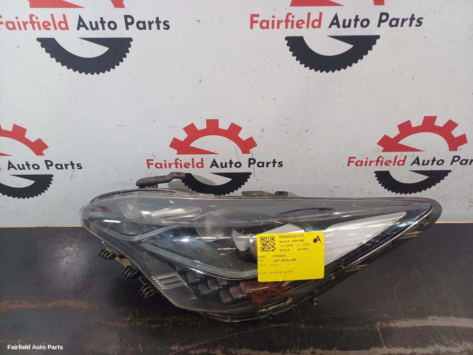 2020 Kia Stinger Left Headlamp
