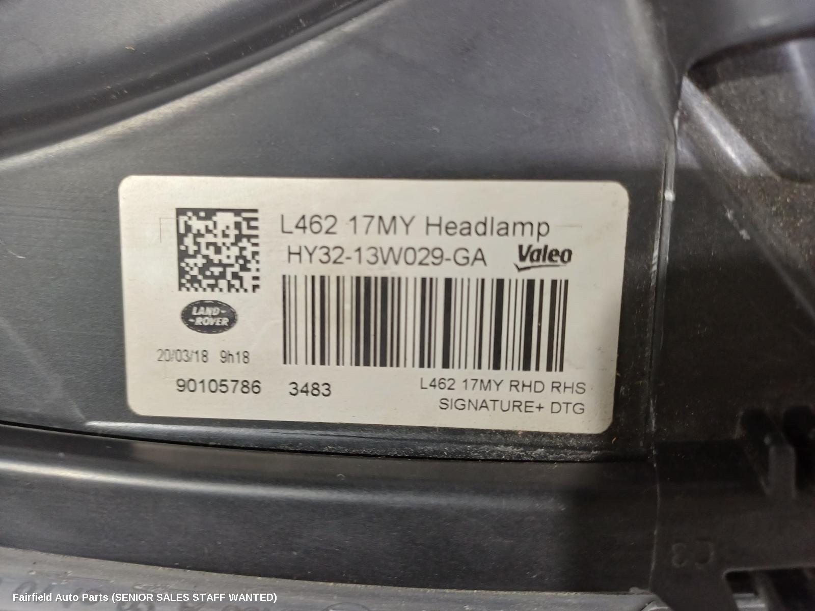 2018 Land Rover Discovery Right Headlamp