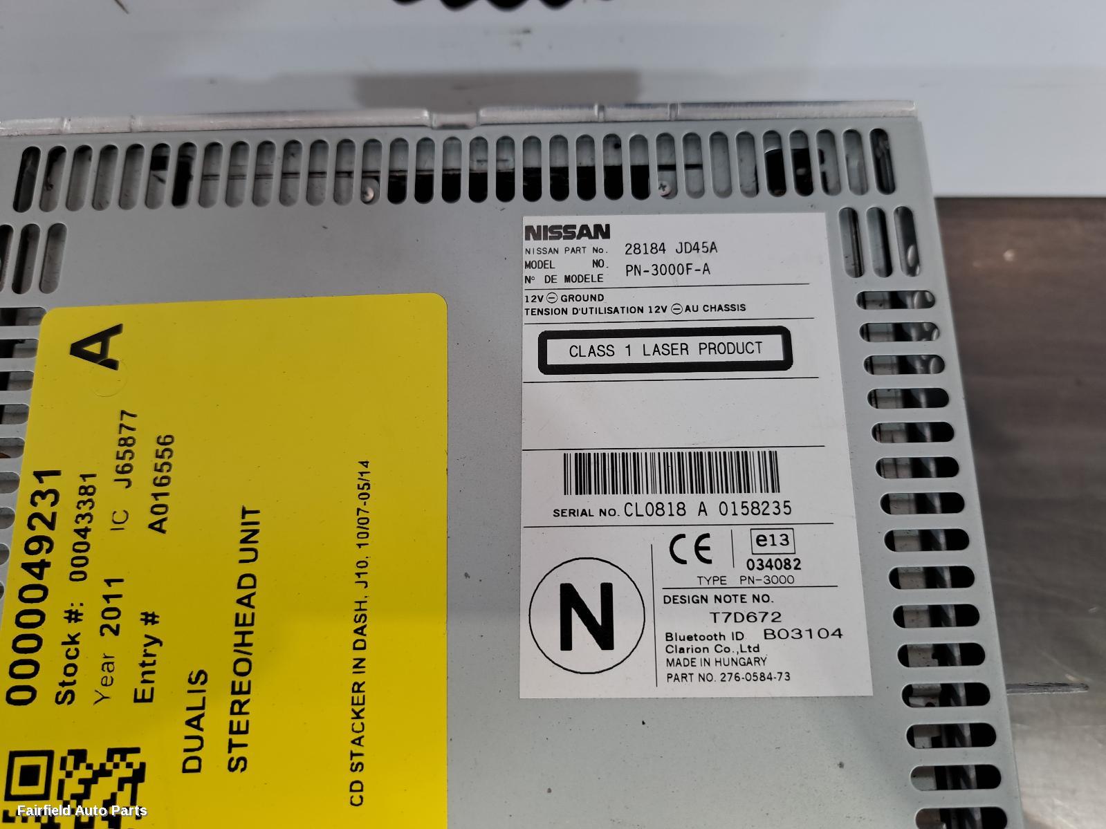 2007-2014 Nissan Dualis Radio Cd Dvd Sat Tv
