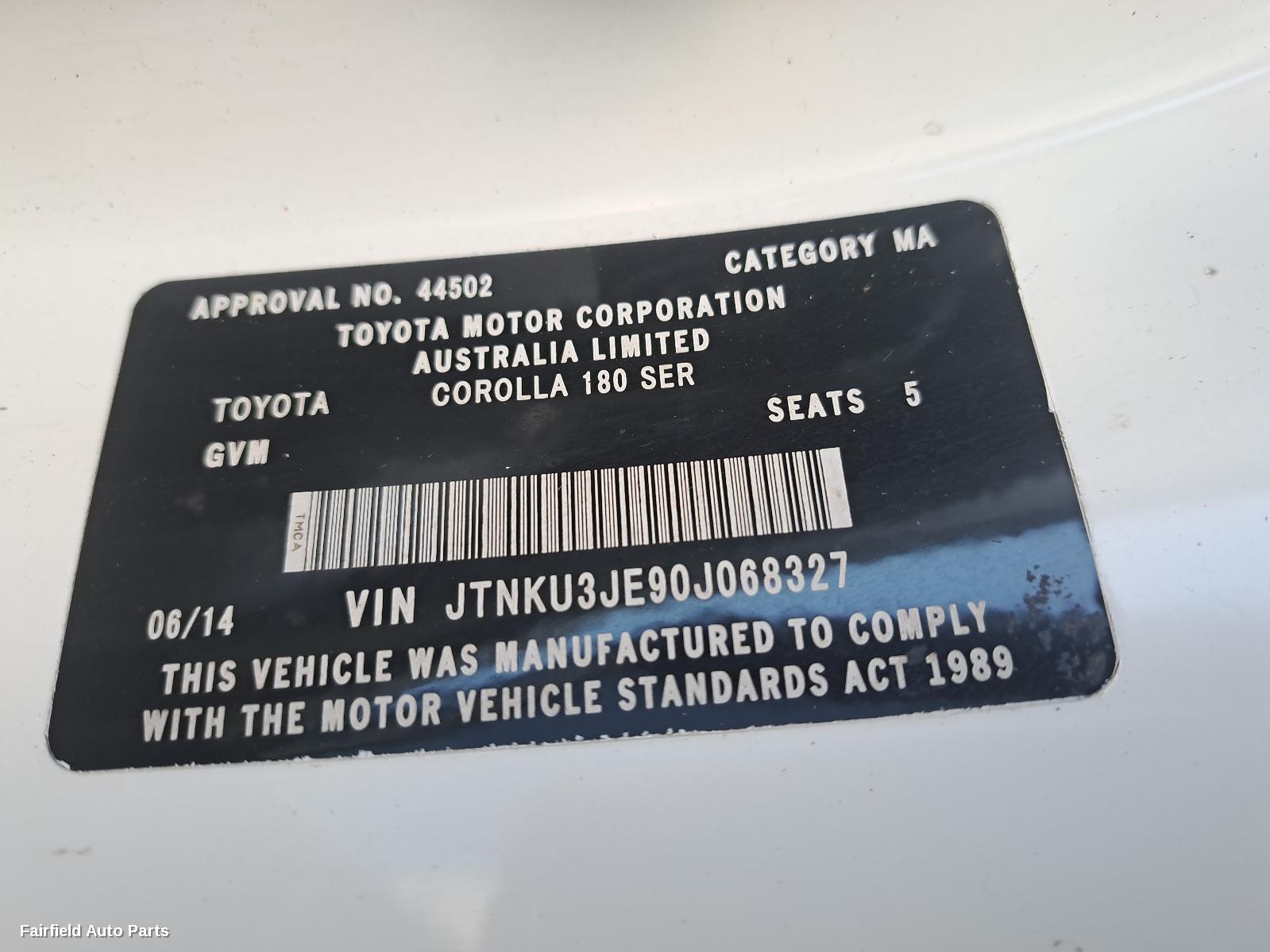 2014 Toyota Corolla Left Taillight