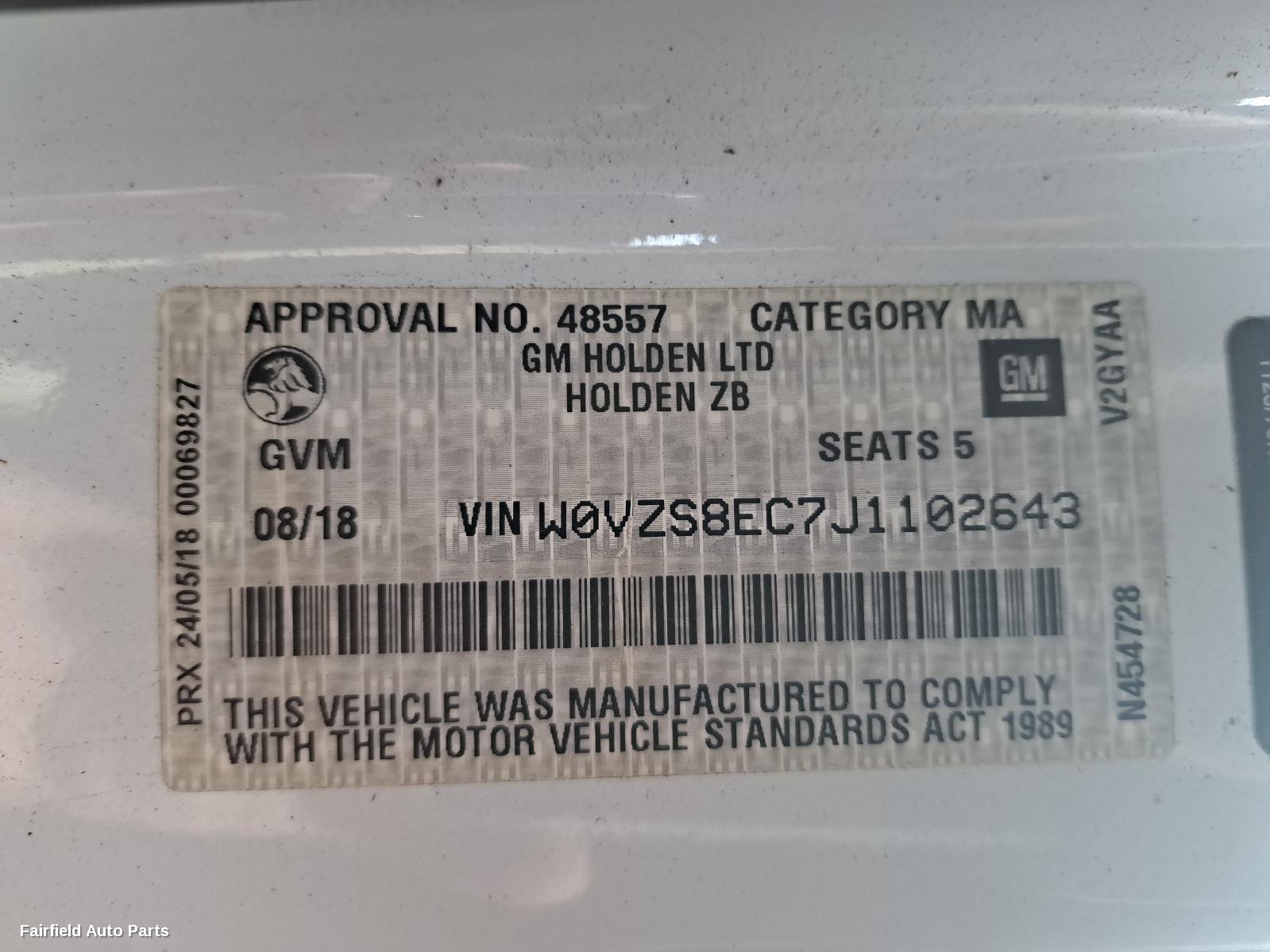 2018 Holden Commodore Right Door Mirror