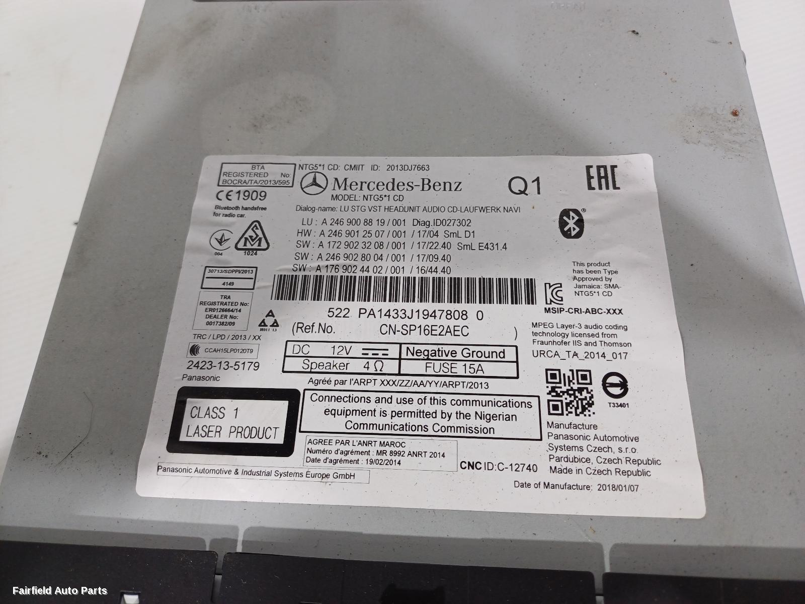 2013-2019 Mercedes Cla Class Radio Cd Dvd Sat Tv