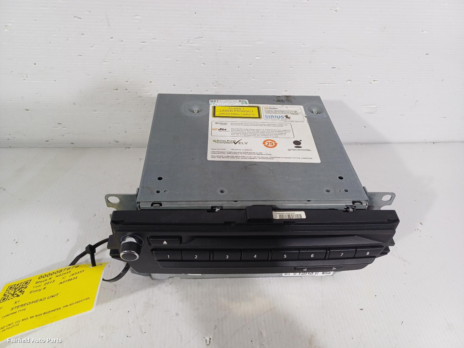 2010-2015 Bmw X1 Radio Cd Dvd Sat Tv