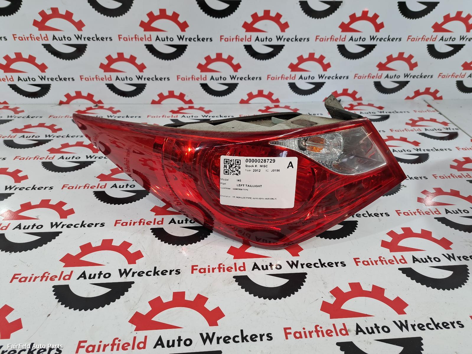 2012 Hyundai I45 Left Taillight