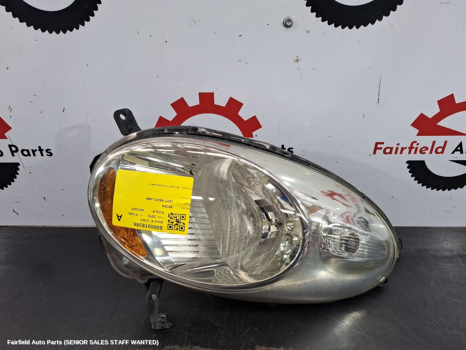 2010 Nissan Micra Left Headlamp