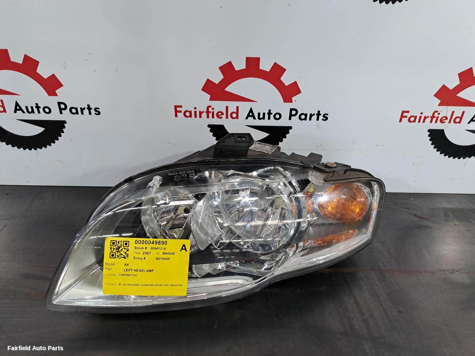 2007 Audi A4 Left Headlamp