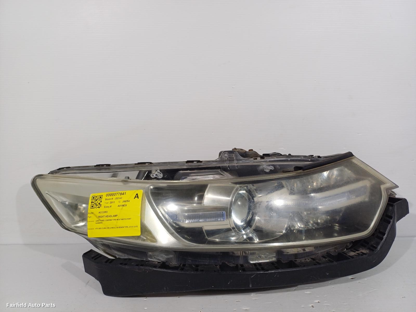 2011-2015 Honda Accord Right Headlamp