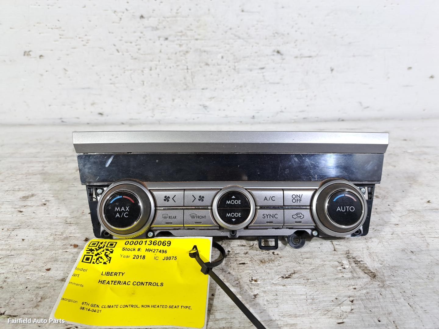 2014-2021 Subaru Liberty Heater Ac Controls