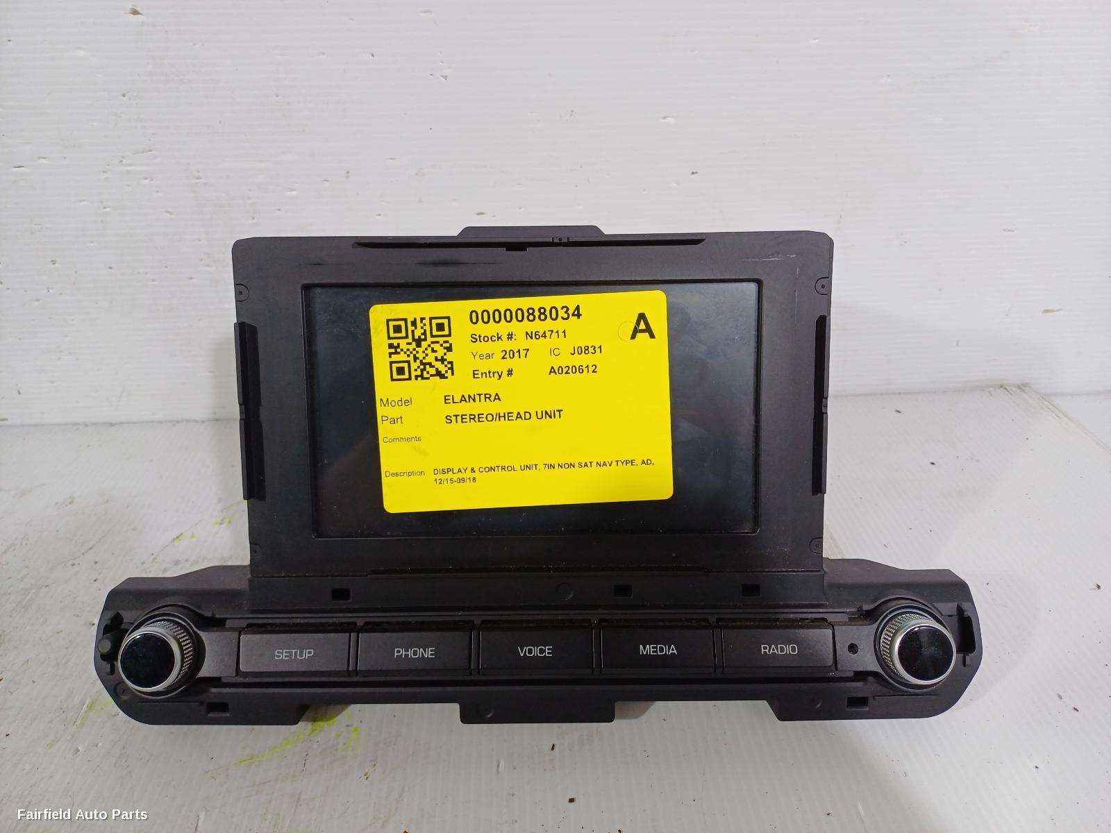 2015-2018 Hyundai Elantra Radio Cd Dvd Sat Tv