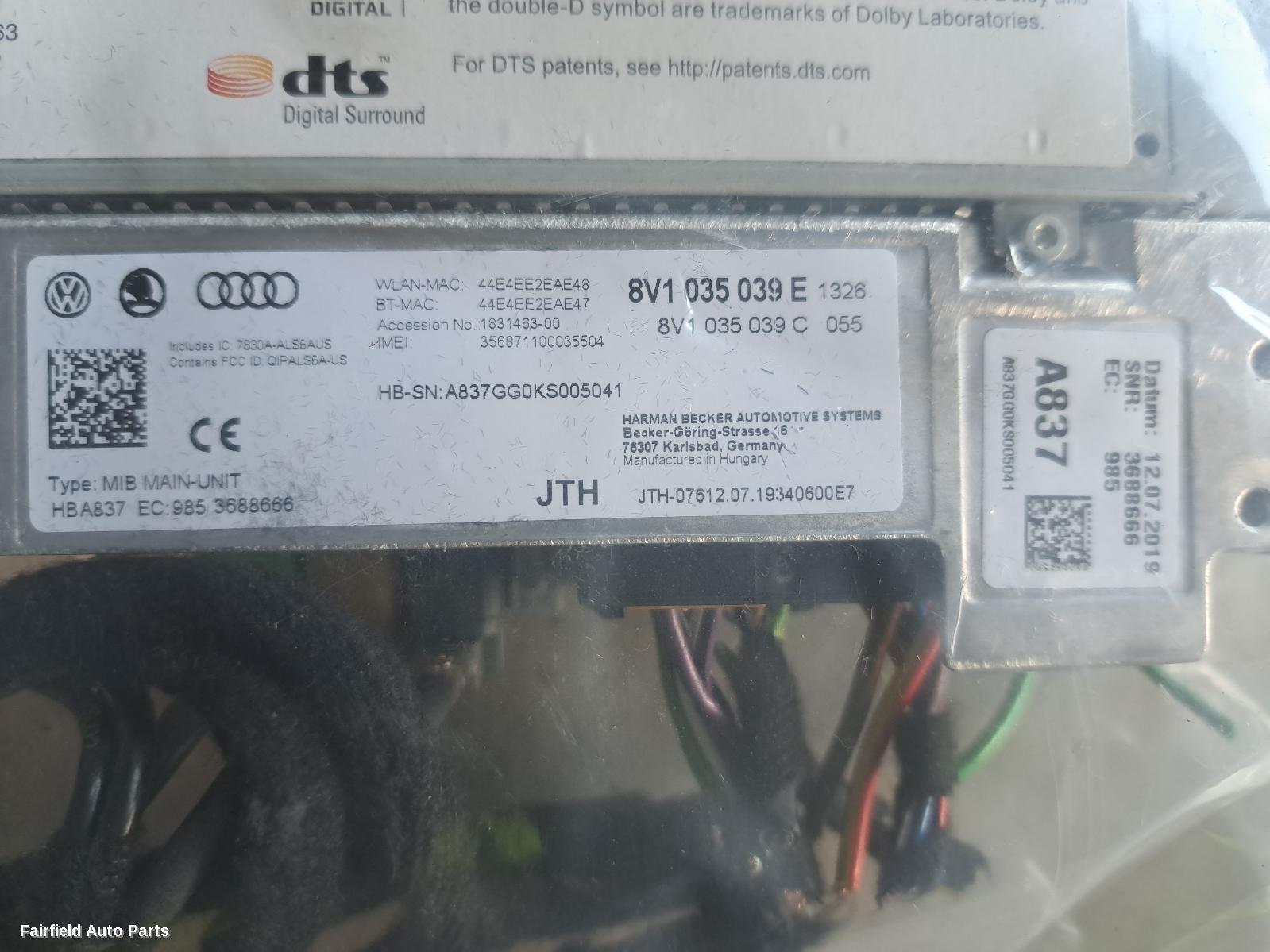 2015-2020 Audi A3 Radio Cd Dvd Sat Tv