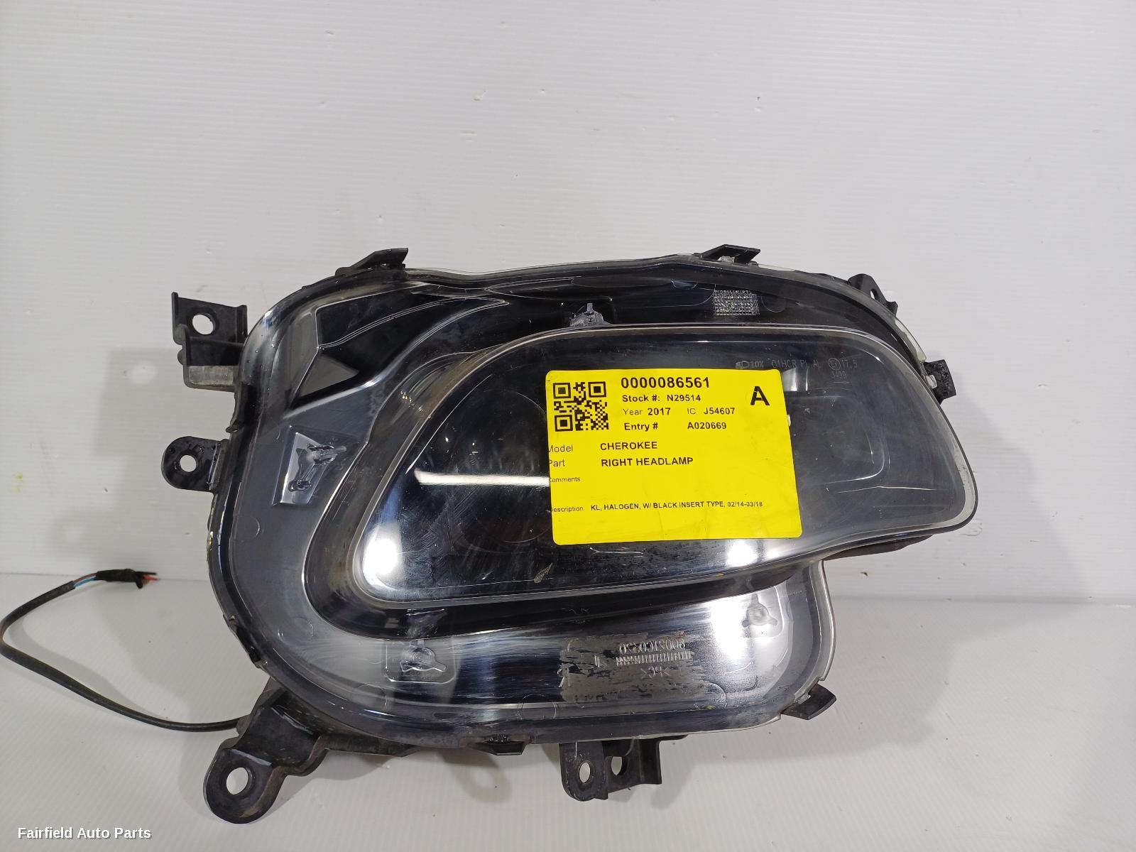 2014-2018 Jeep Cherokee Right Headlamp