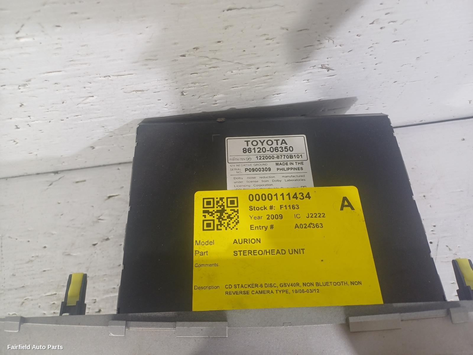 2006-2012 Toyota Aurion Radio Cd Dvd Sat Tv