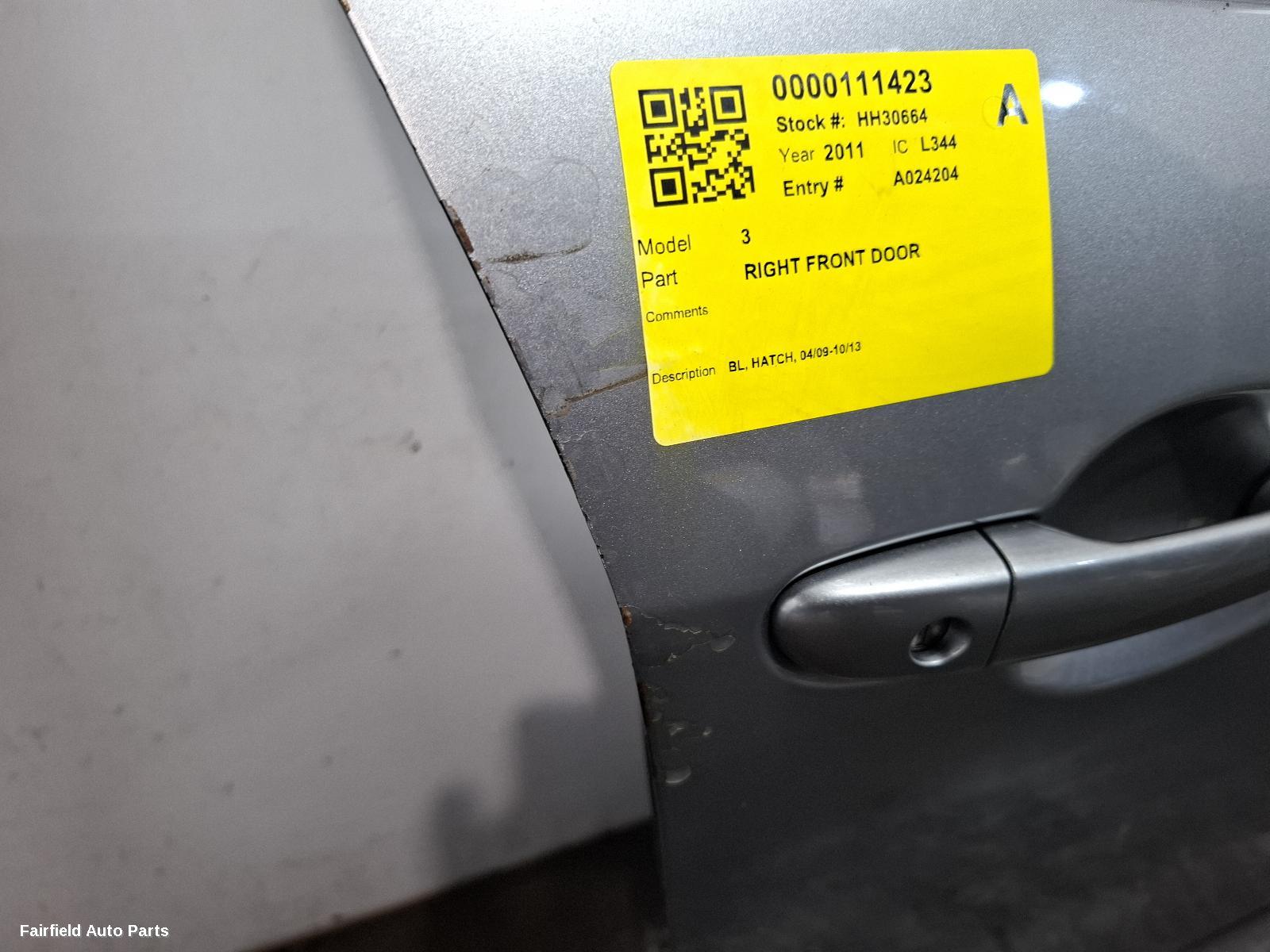 2009-2013 Mazda 3 Right Front Door