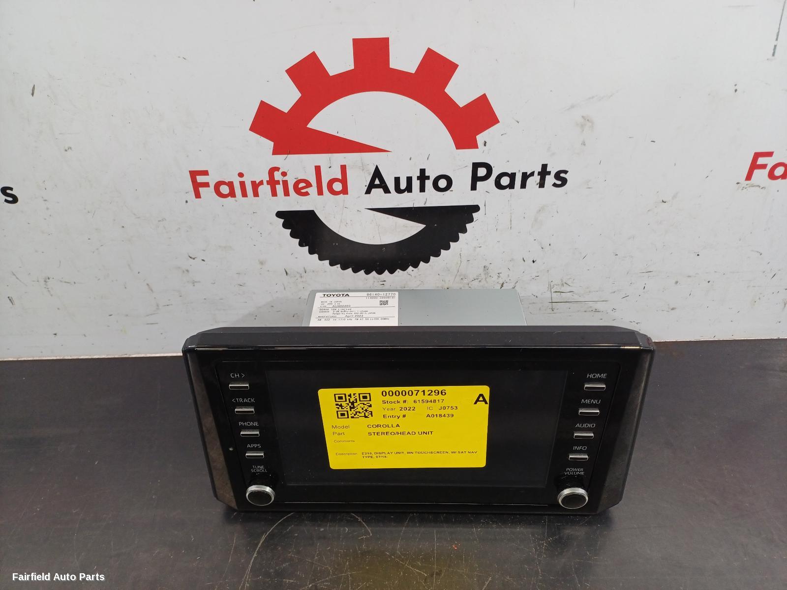 2018-2026 Toyota Corolla Radio Cd Dvd Sat Tv
