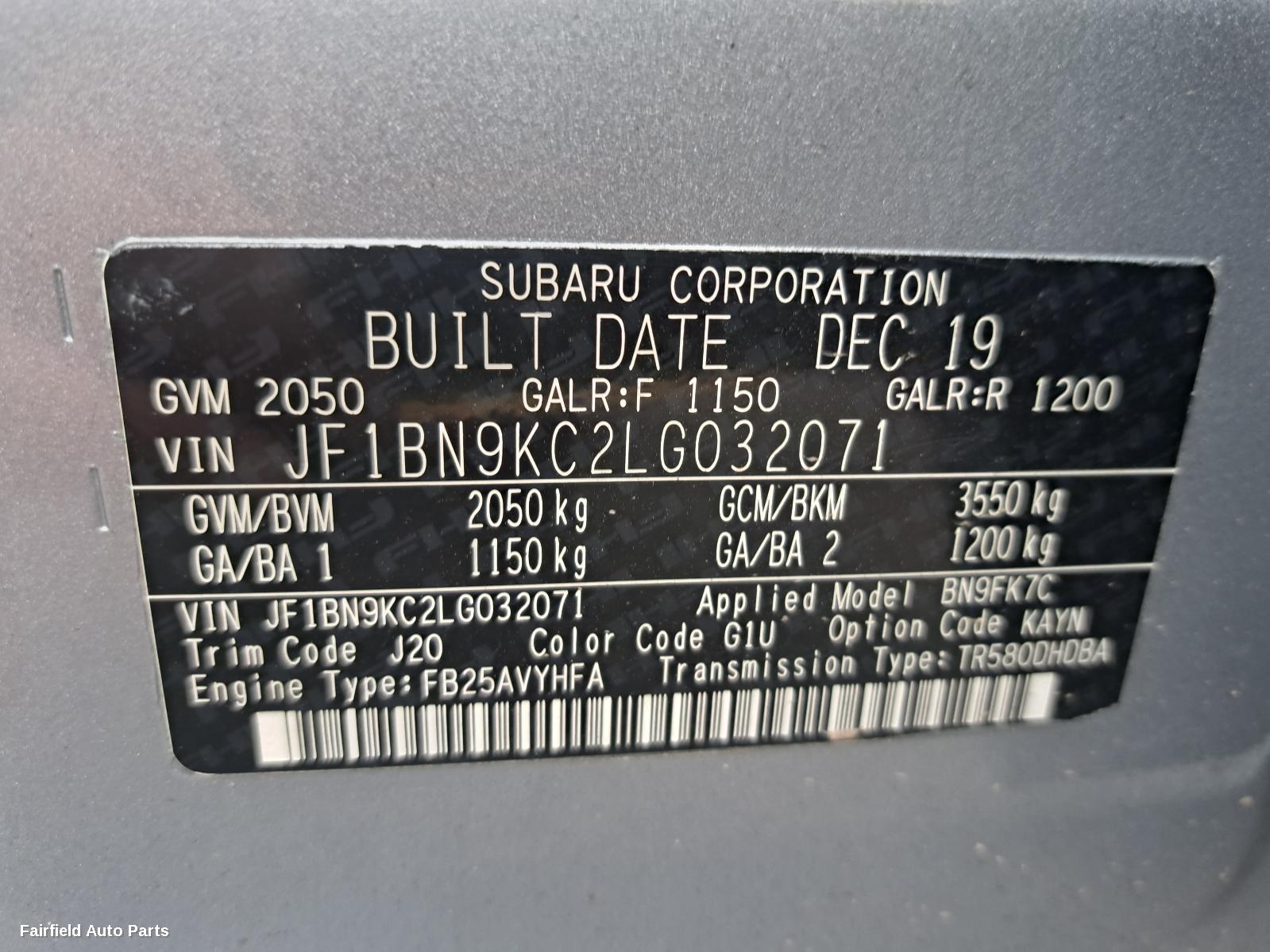 2019 Subaru Liberty Right Front Lower Control Arm