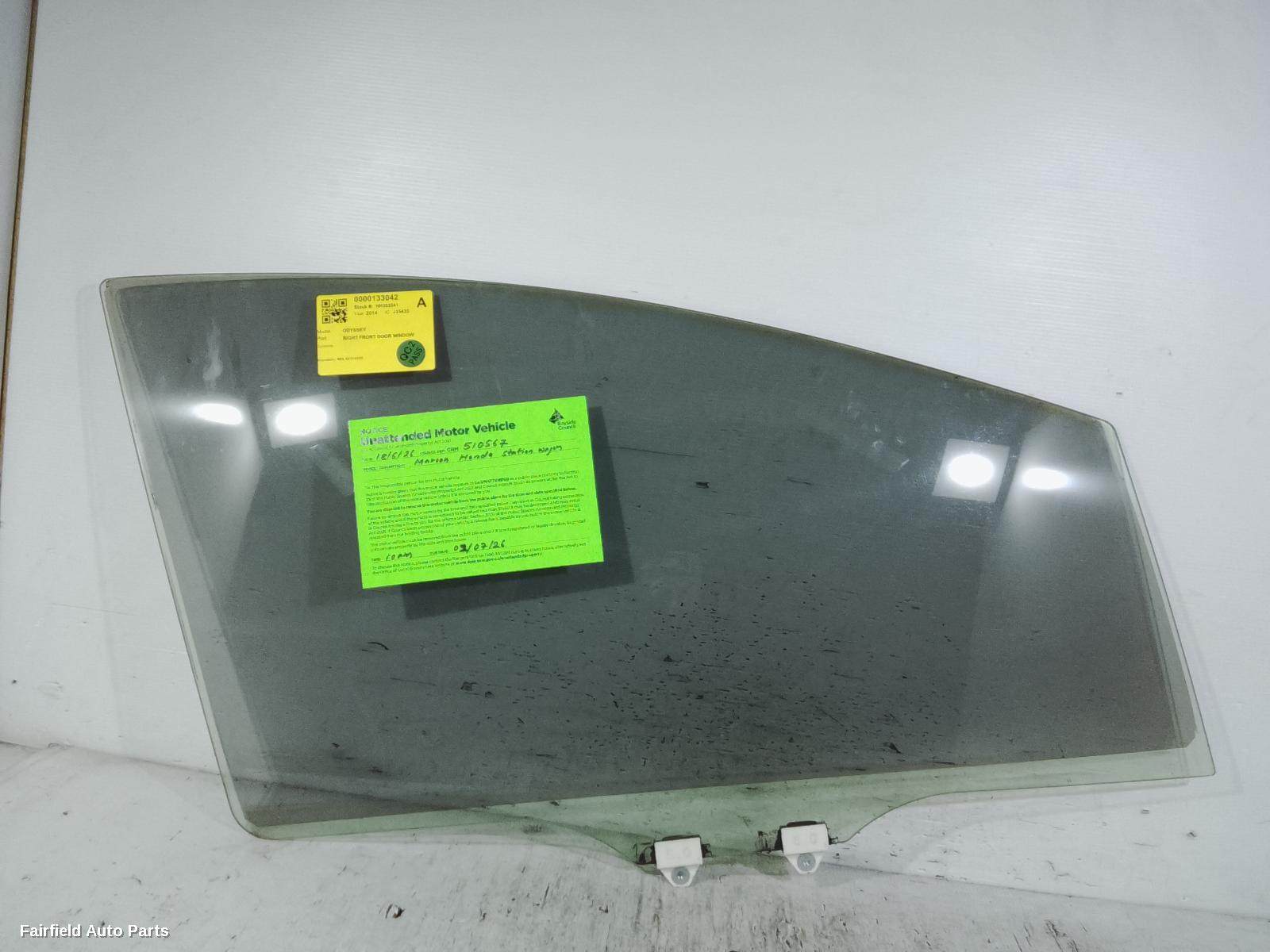 2014-2022 Honda Odyssey Right Front Door Window