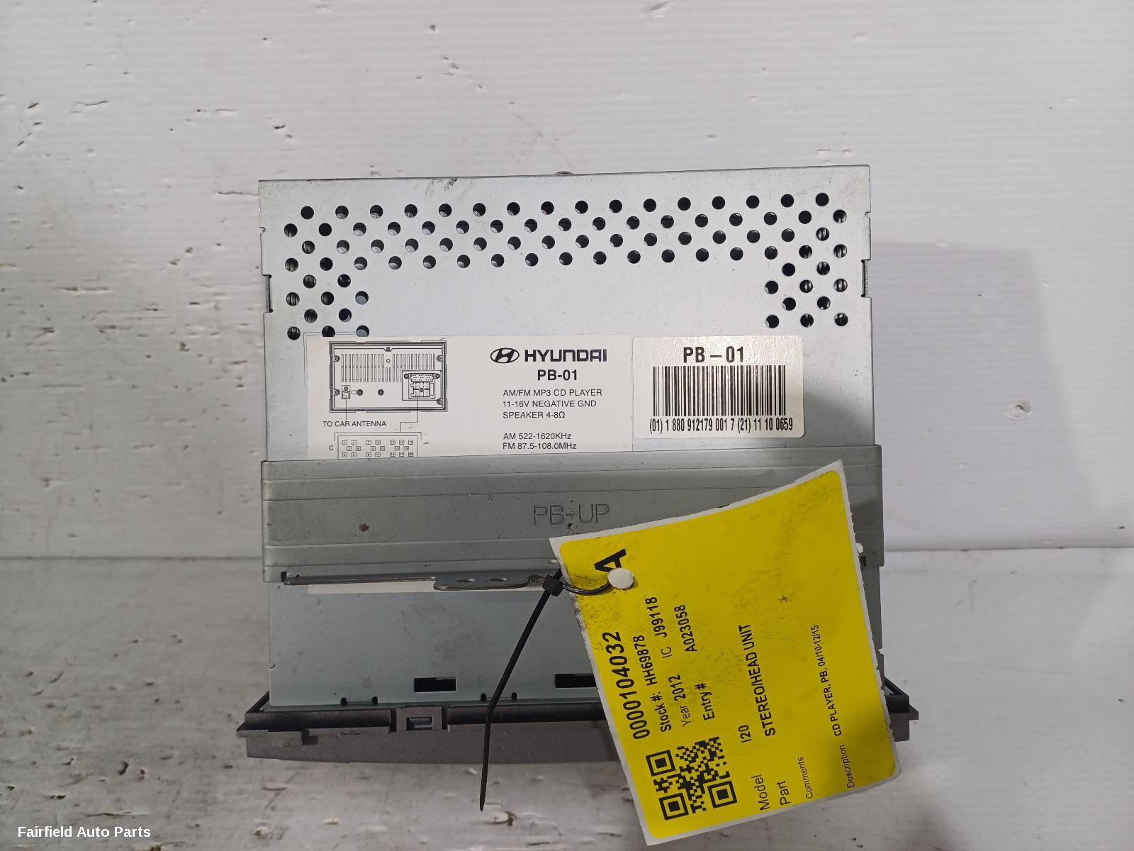 2012 Hyundai I20 Radio Cd Dvd Sat Tv