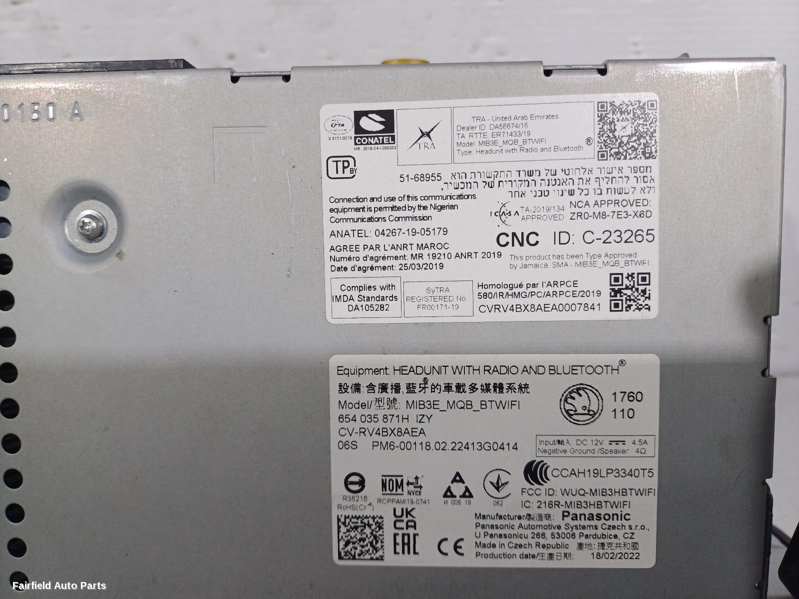 2020-2025 Skoda Kamiq Radio Cd Dvd Sat Tv
