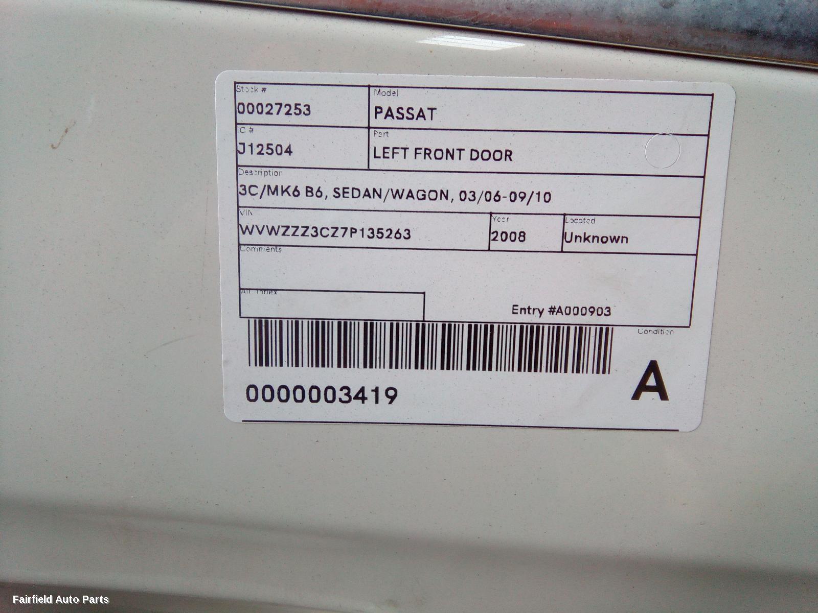 2006-2010 Volkswagen Passat Left Front Door