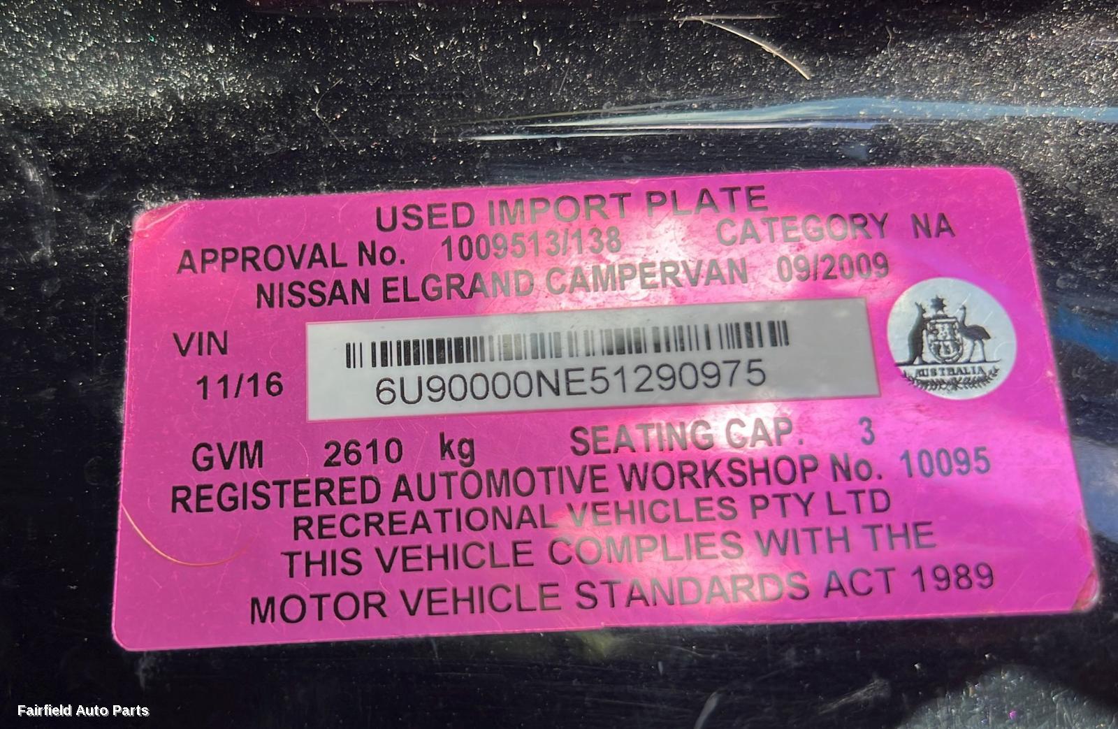 2009 Nissan Elgrand Right Taillight