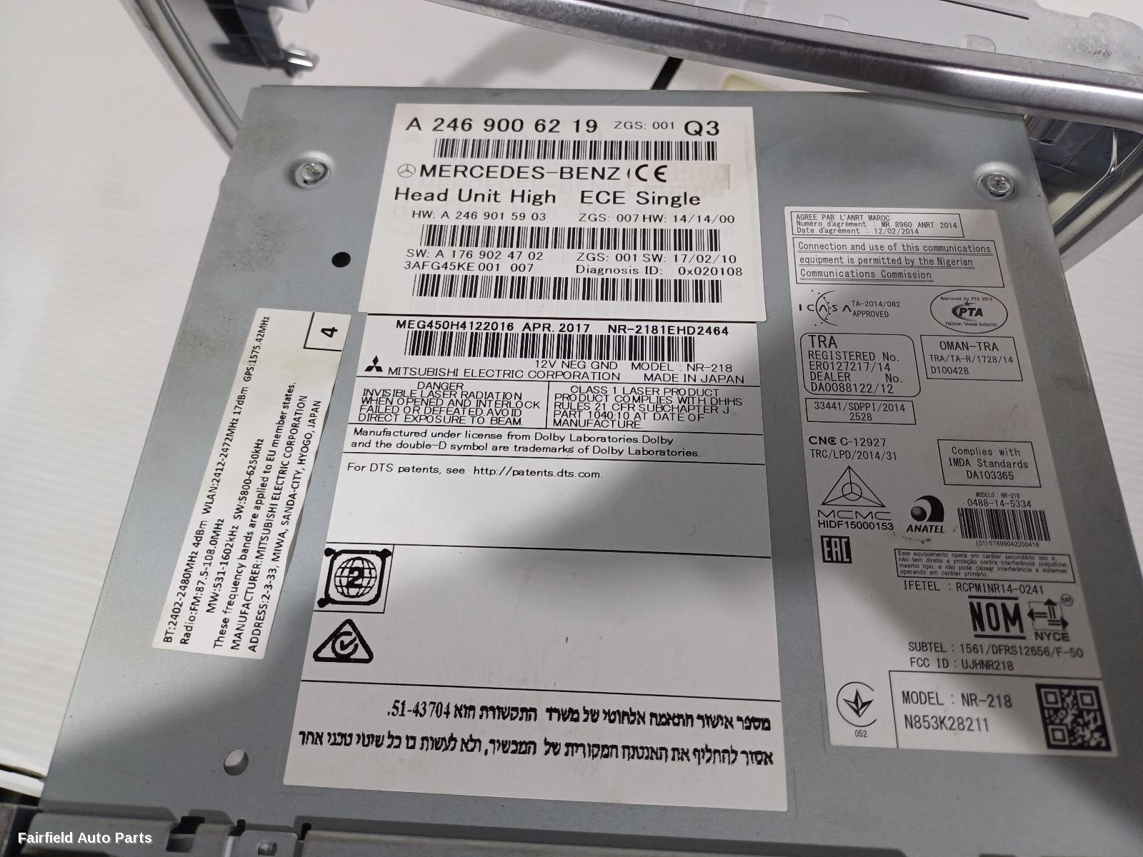 2013-2019 Mercedes Cla Class Radio Cd Dvd Sat Tv