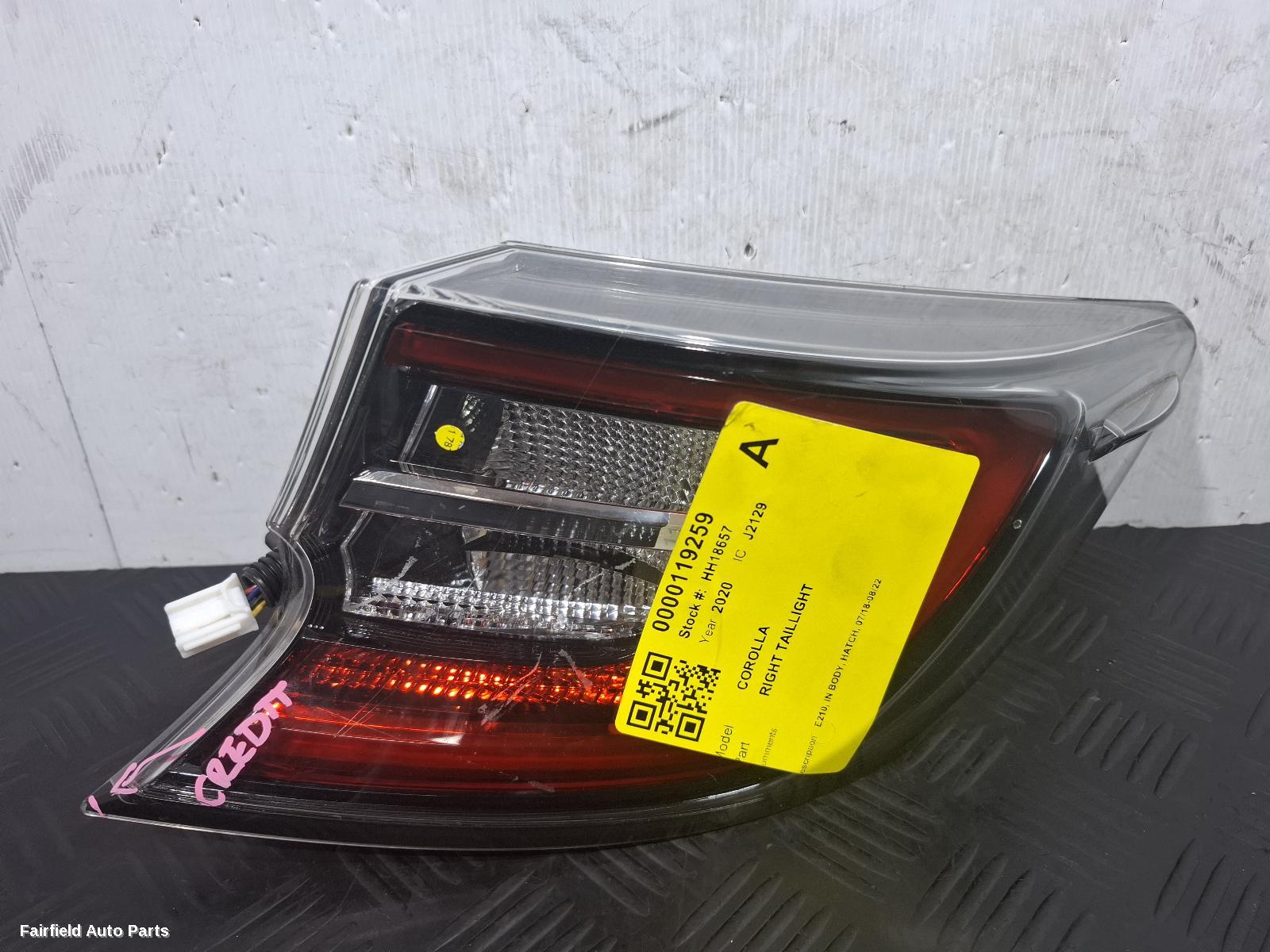 2018-2022 Toyota Corolla Right Taillight
