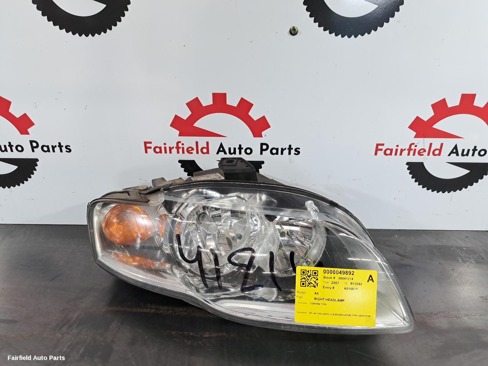 2005-2009 Audi A4 Right Headlamp