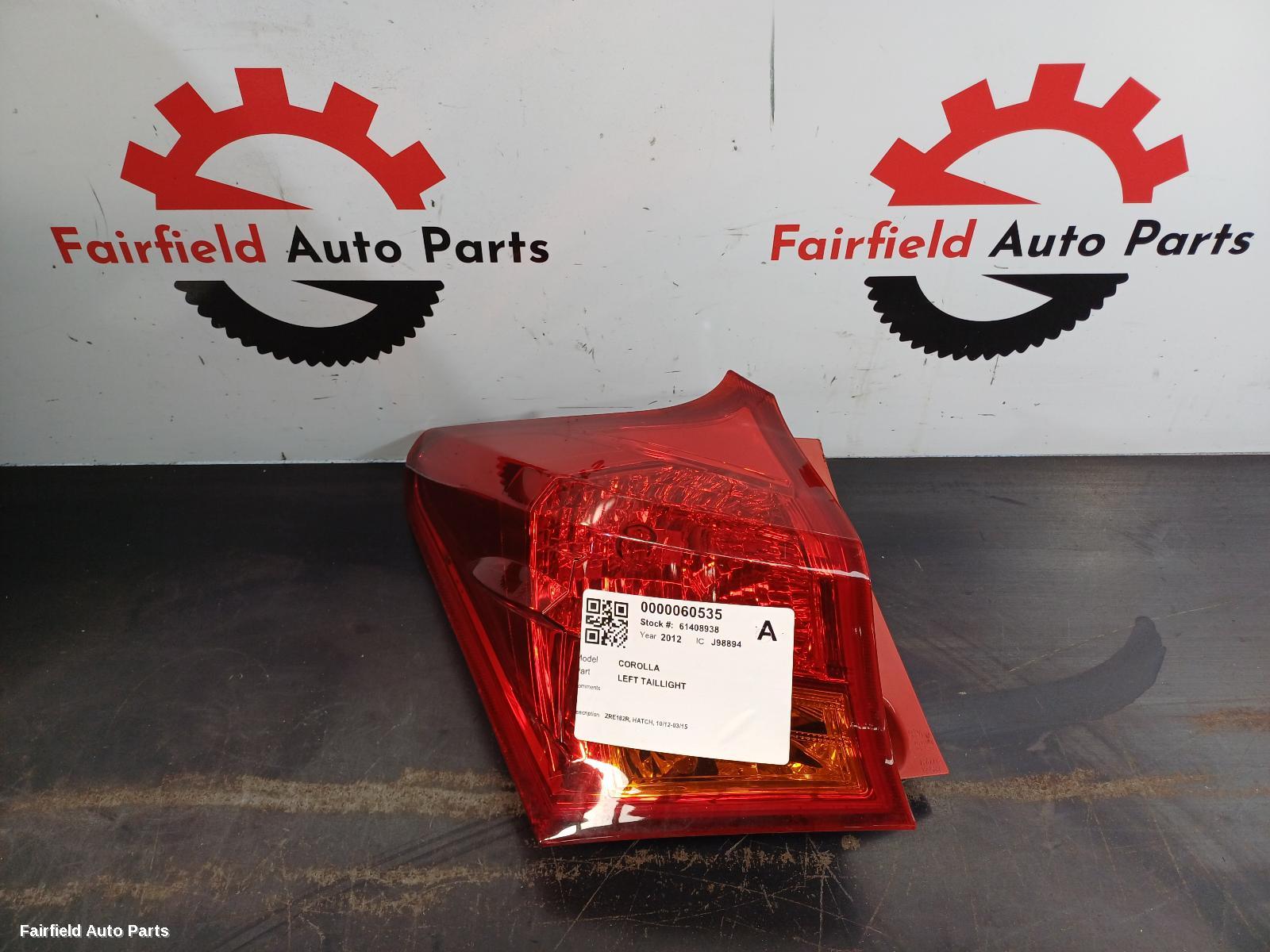 2012 Toyota Corolla Left Taillight