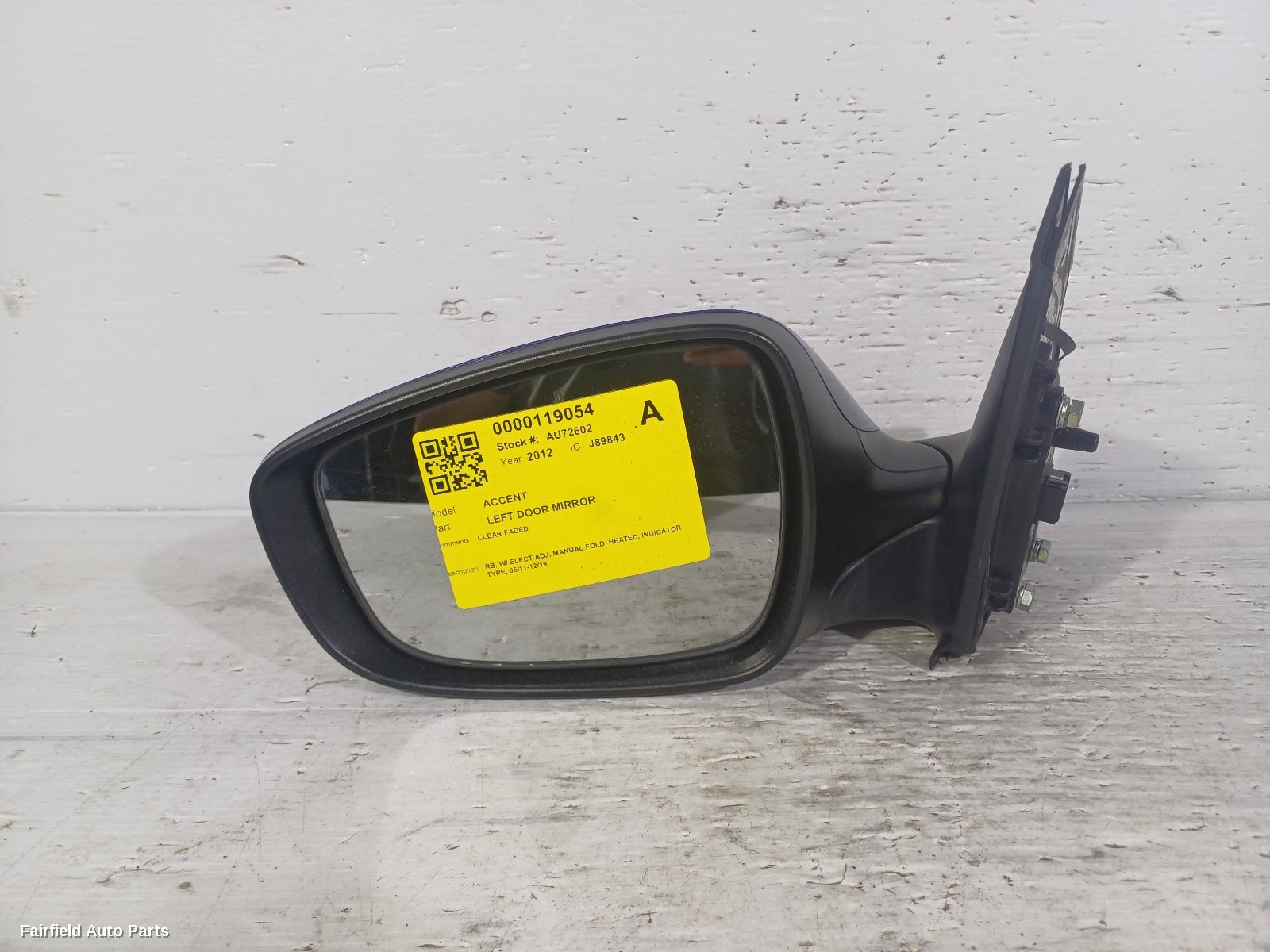 2011-2019 Hyundai Accent Left Door Mirror