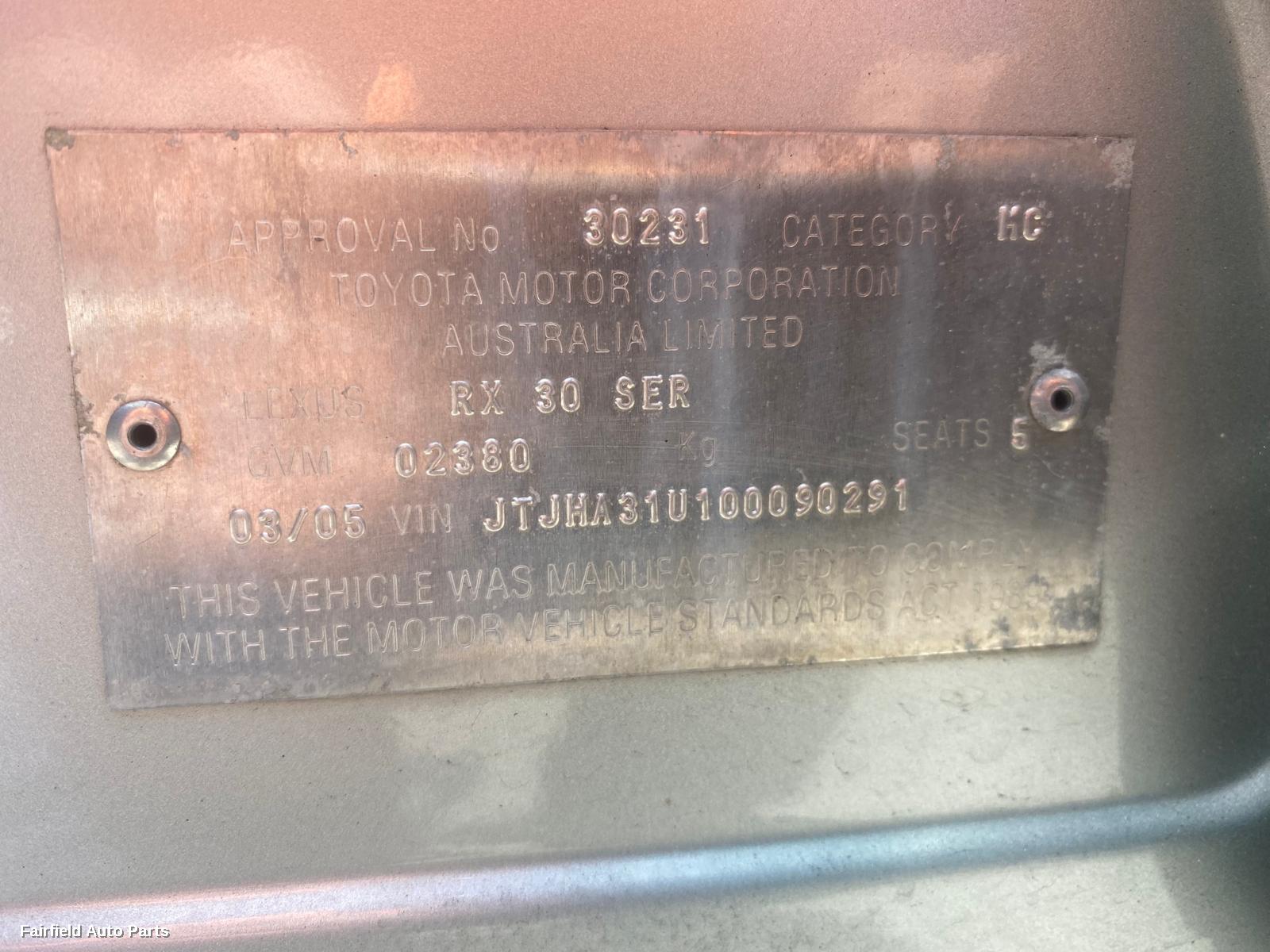 2005 Lexus Rx Series Heater Ac Controls