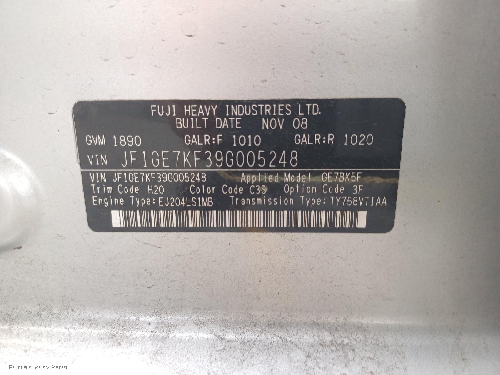 2009 Subaru Impreza R Bar Bracket Reinfo