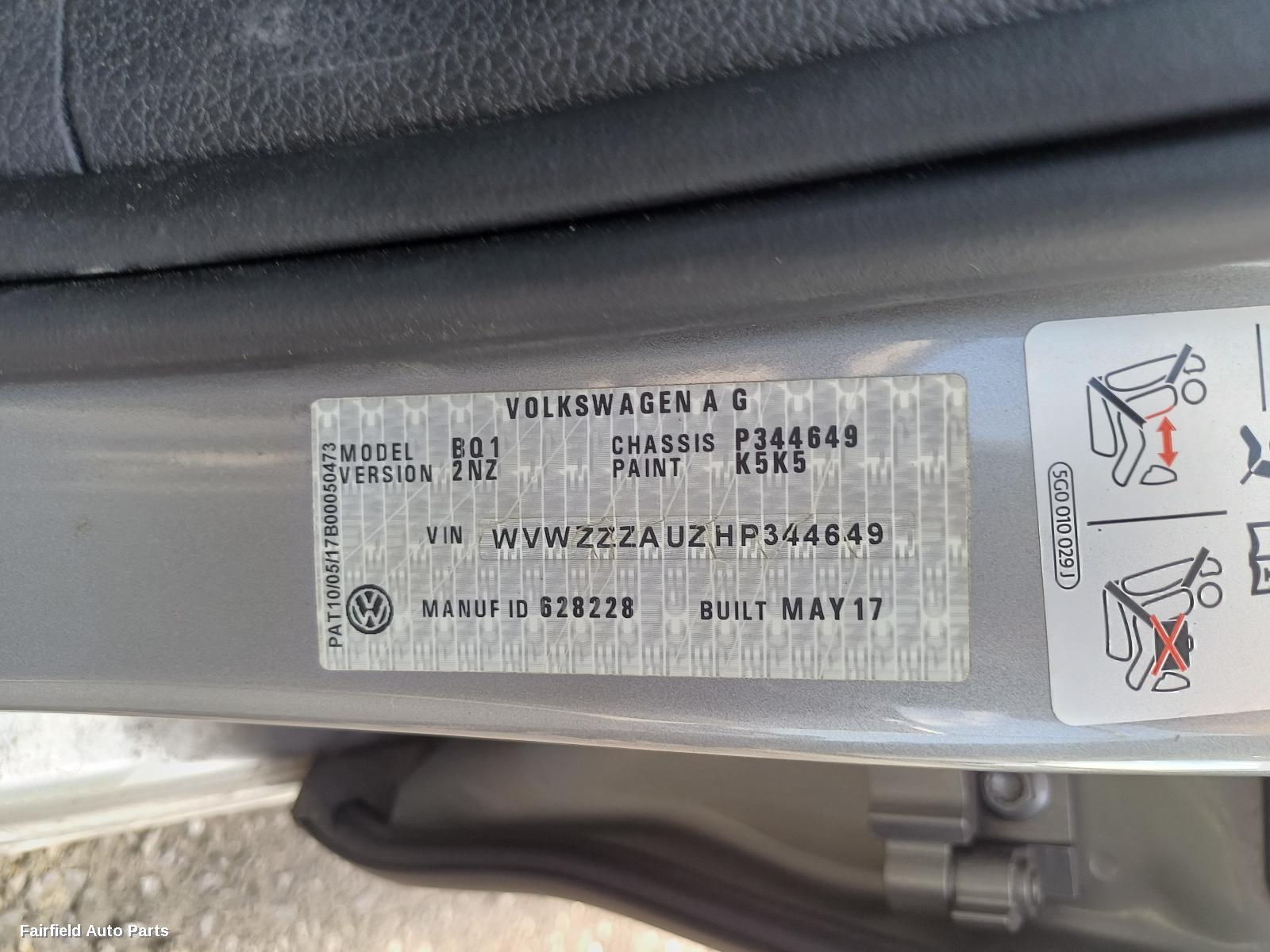 2017 Volkswagen Golf F Bar Reinforc Brack